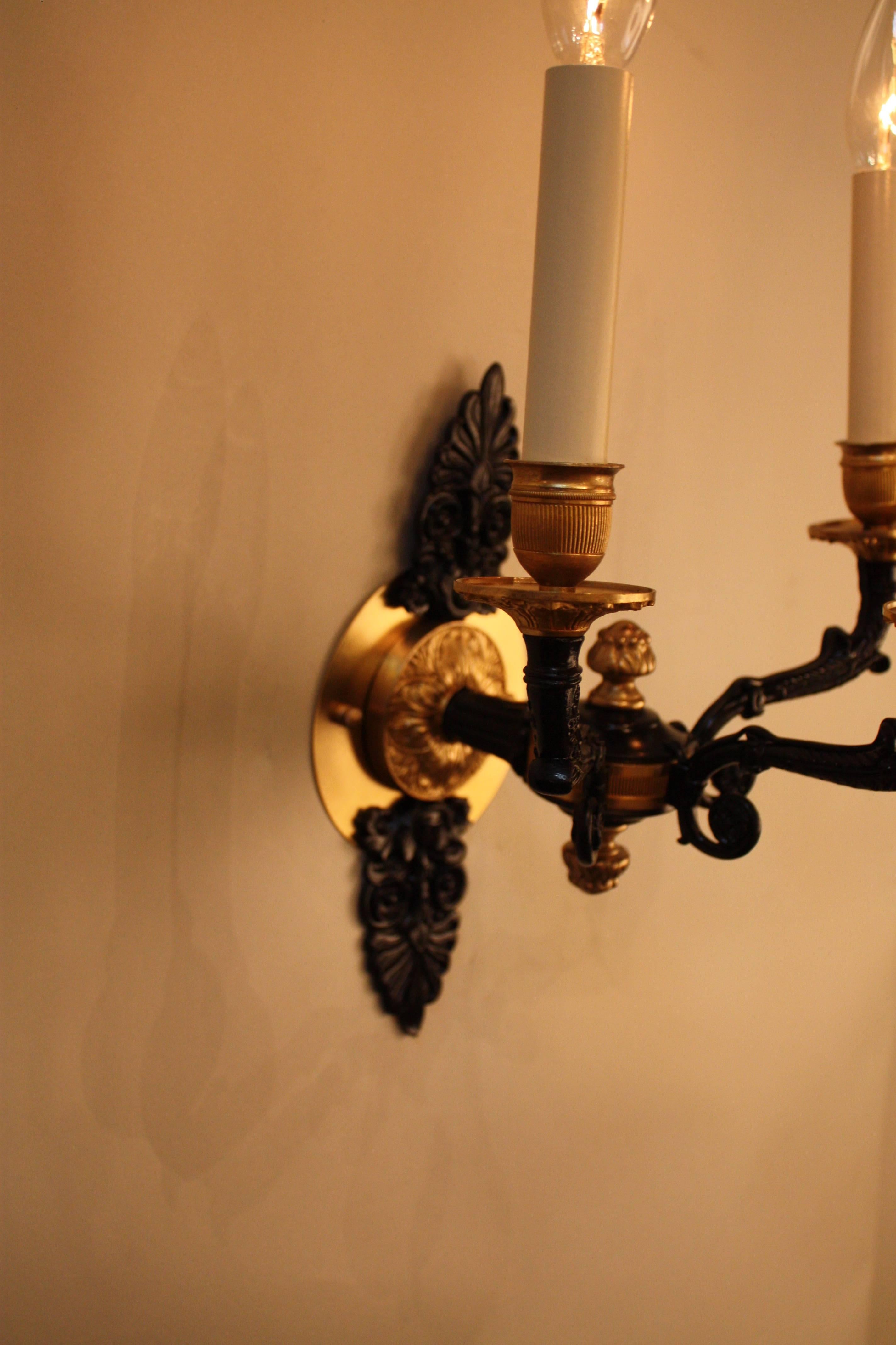 Pair of 19th Century French Empire Bronze Wall Sconces 1