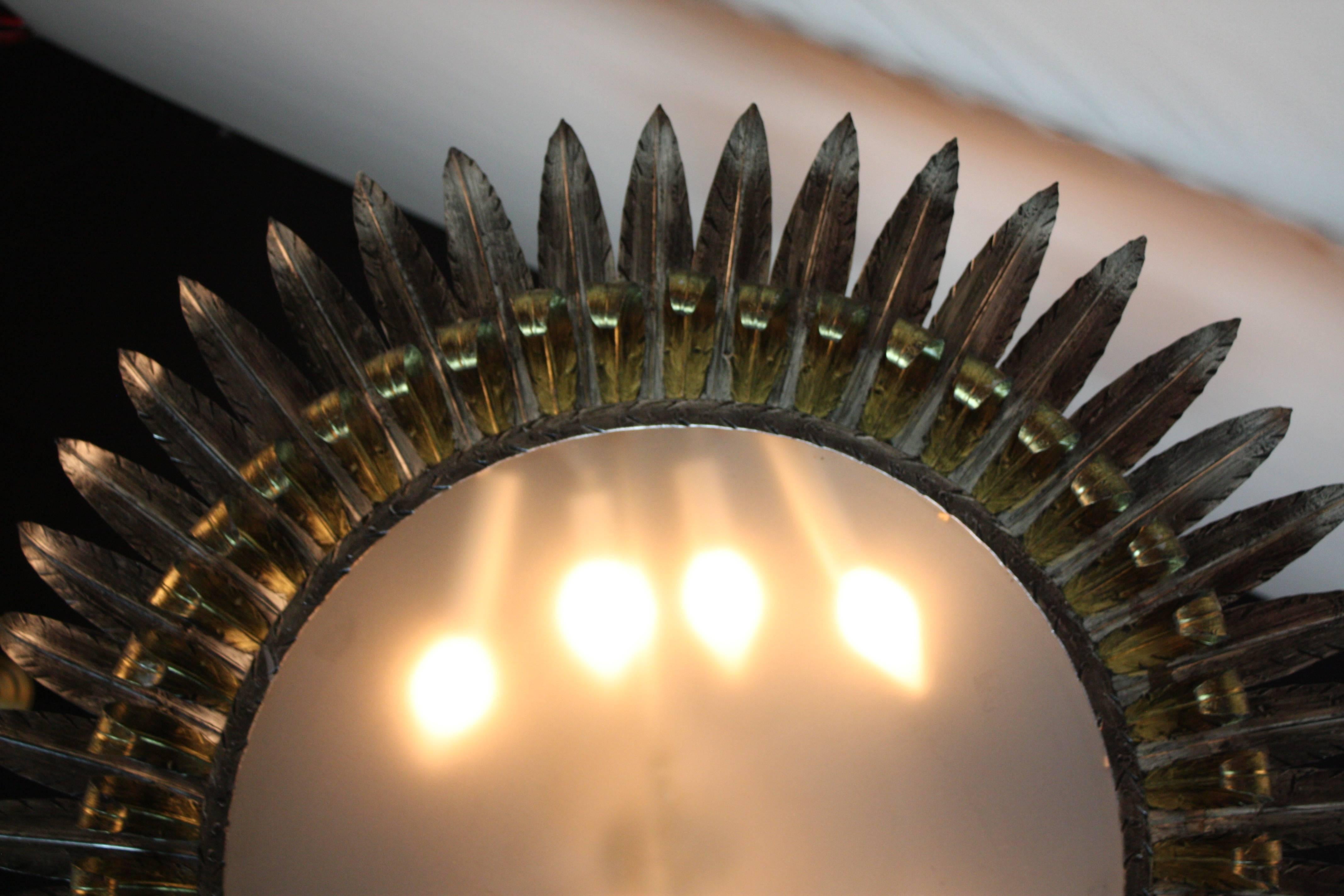 Mid-20th Century Large Sun Burst Spanish Flush Mount Lighting