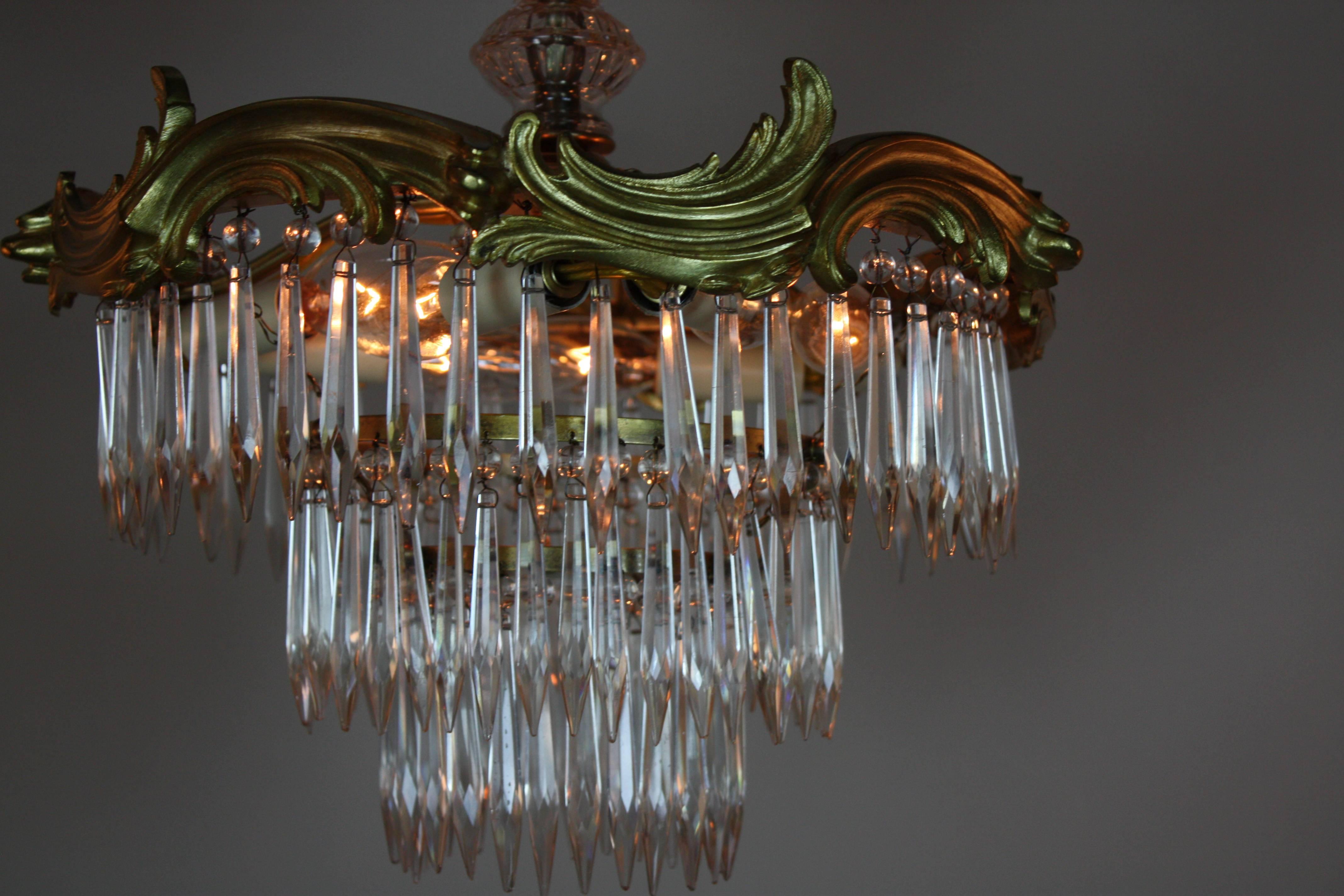 An elegant semi flush mount fixtures. Made of beautiful bronze and Classic crystal, these six light fixtures is filled from top to bottom with elegant detail.