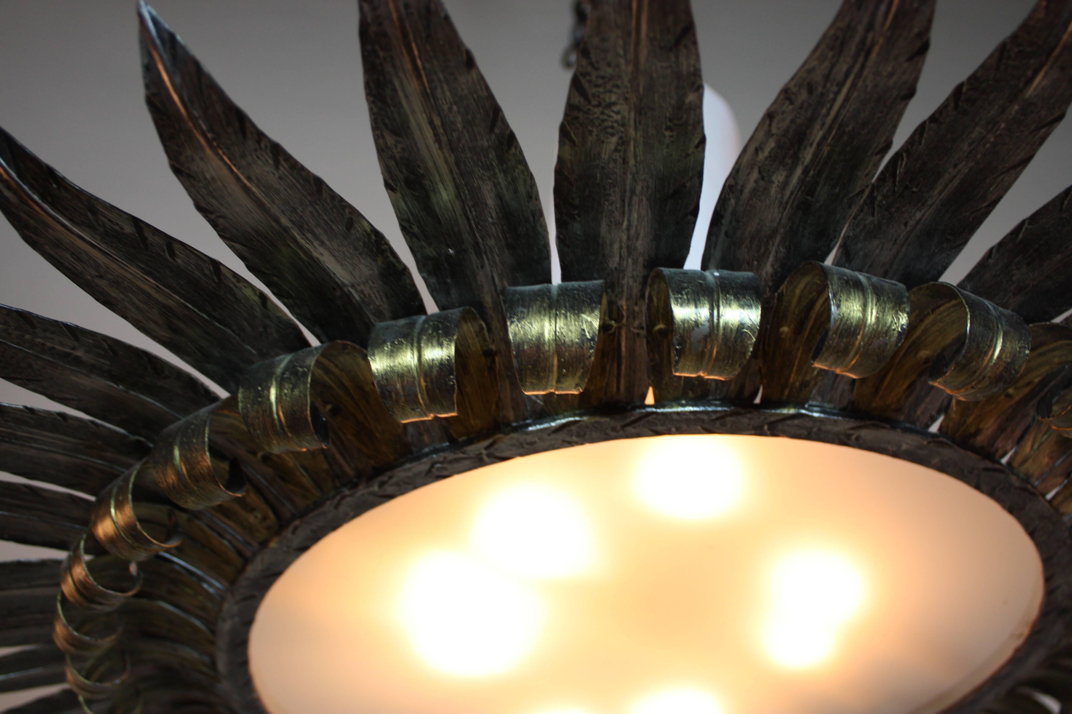 Mid-20th Century Sun Burst Spanish Flush Mount Lighting