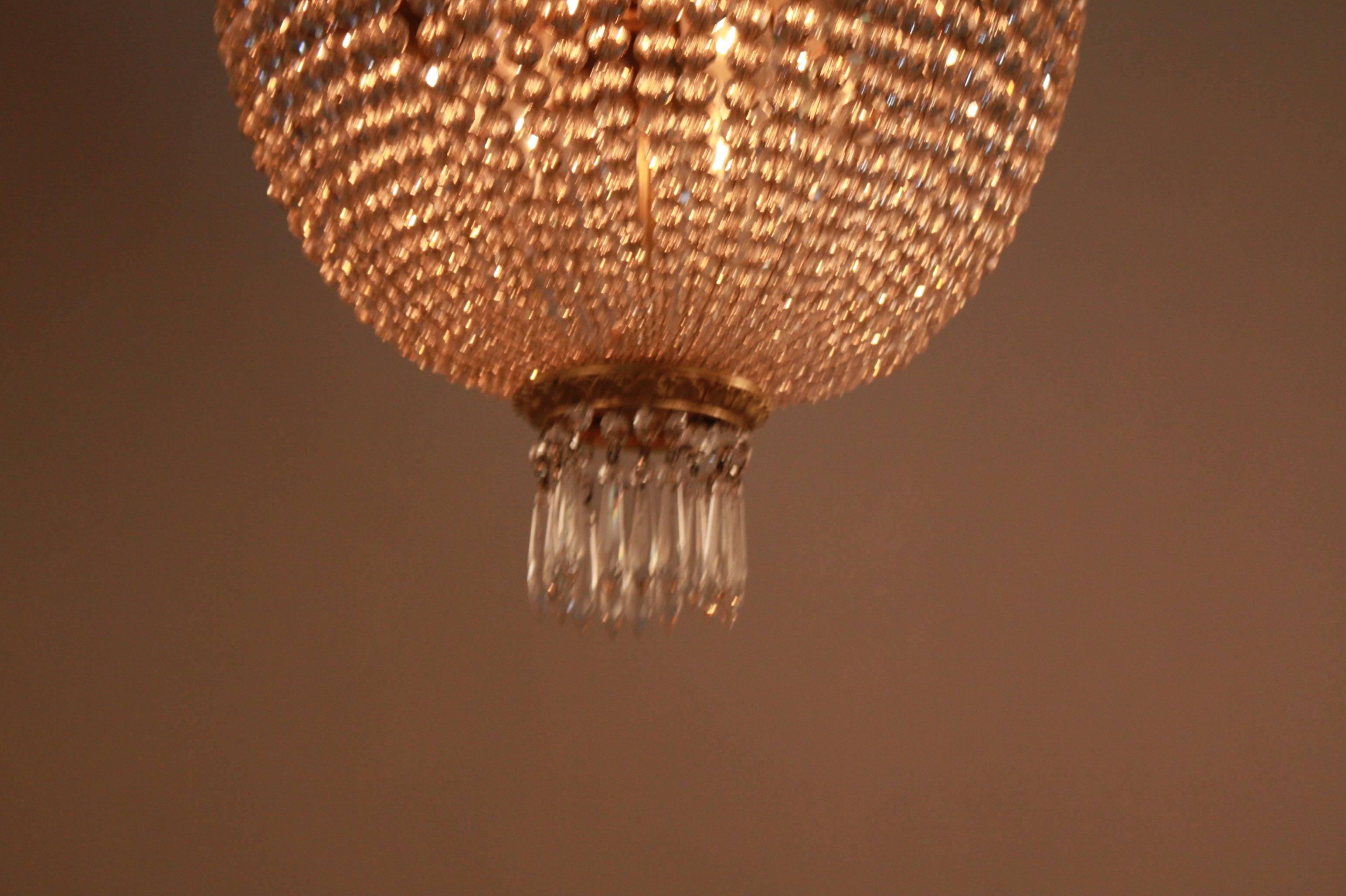 1920's French Beaded Crystal Basket Chandelier In Good Condition In Fairfax, VA