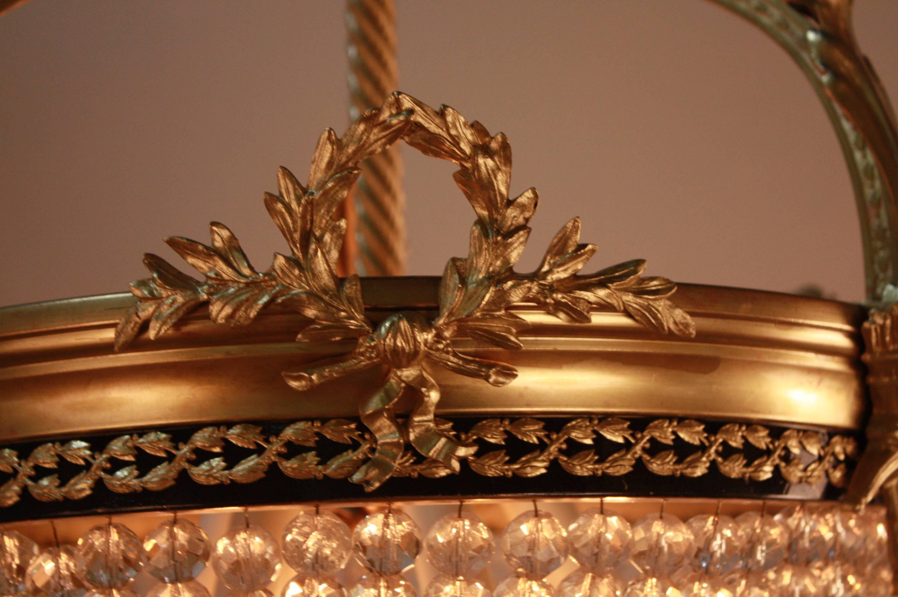Early 20th Century 1920's French Beaded Crystal Basket Chandelier