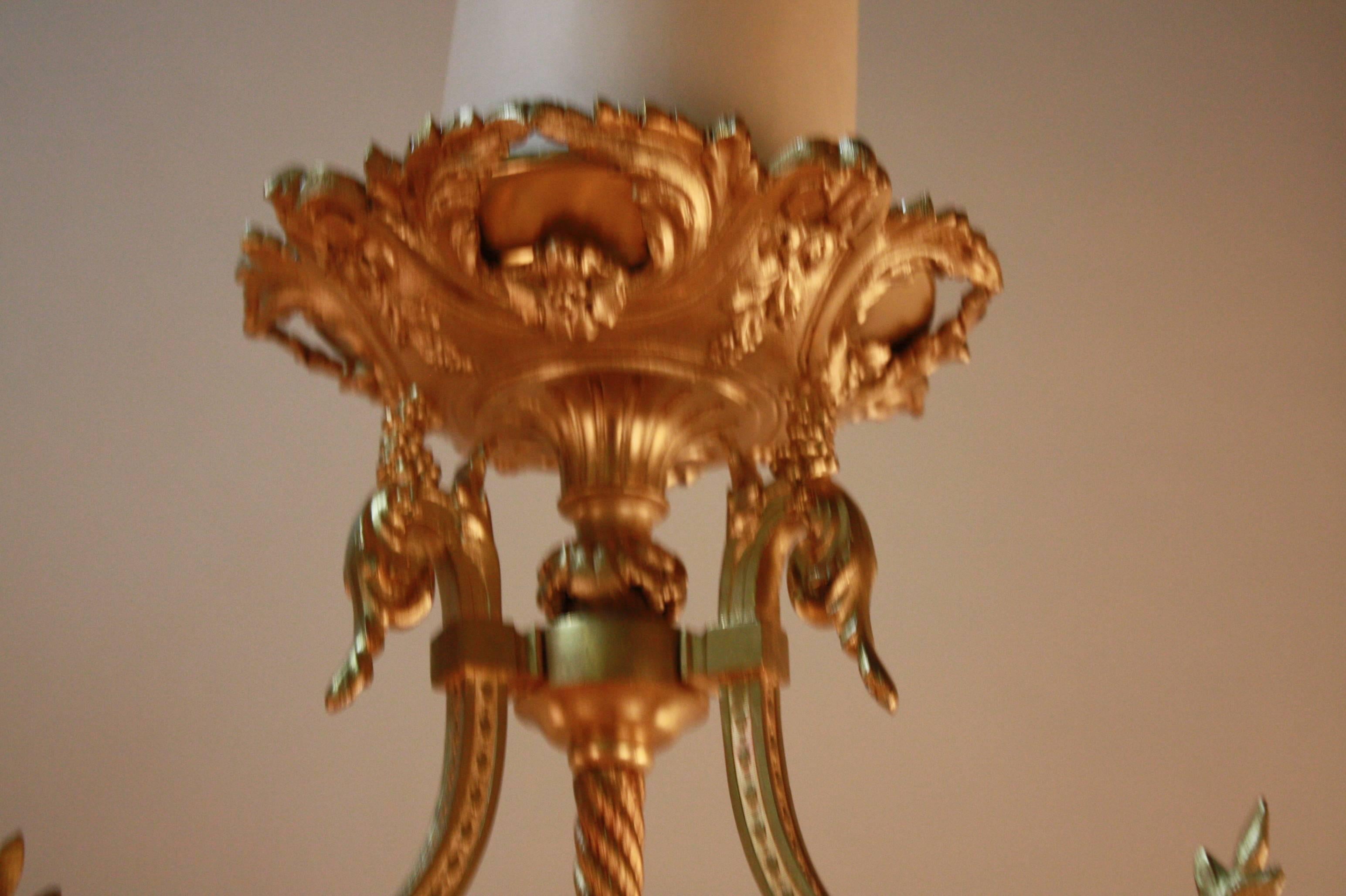 Bronze 1920's French Beaded Crystal Basket Chandelier