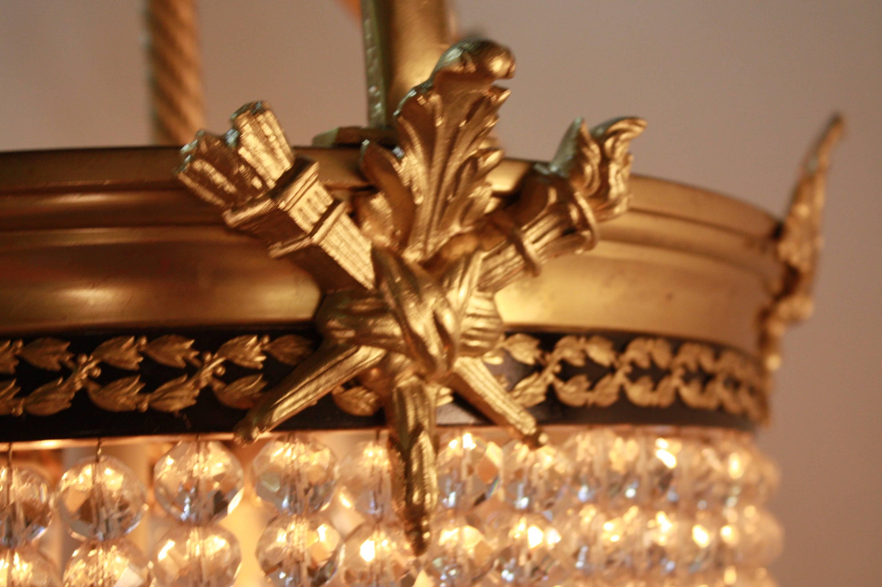1920's French Beaded Crystal Basket Chandelier 1