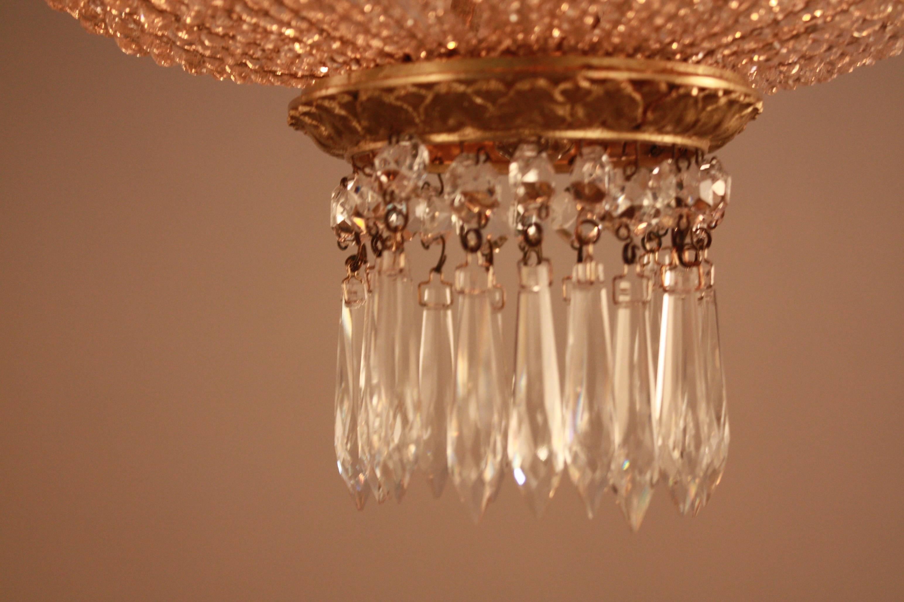 1920's French Beaded Crystal Basket Chandelier 2