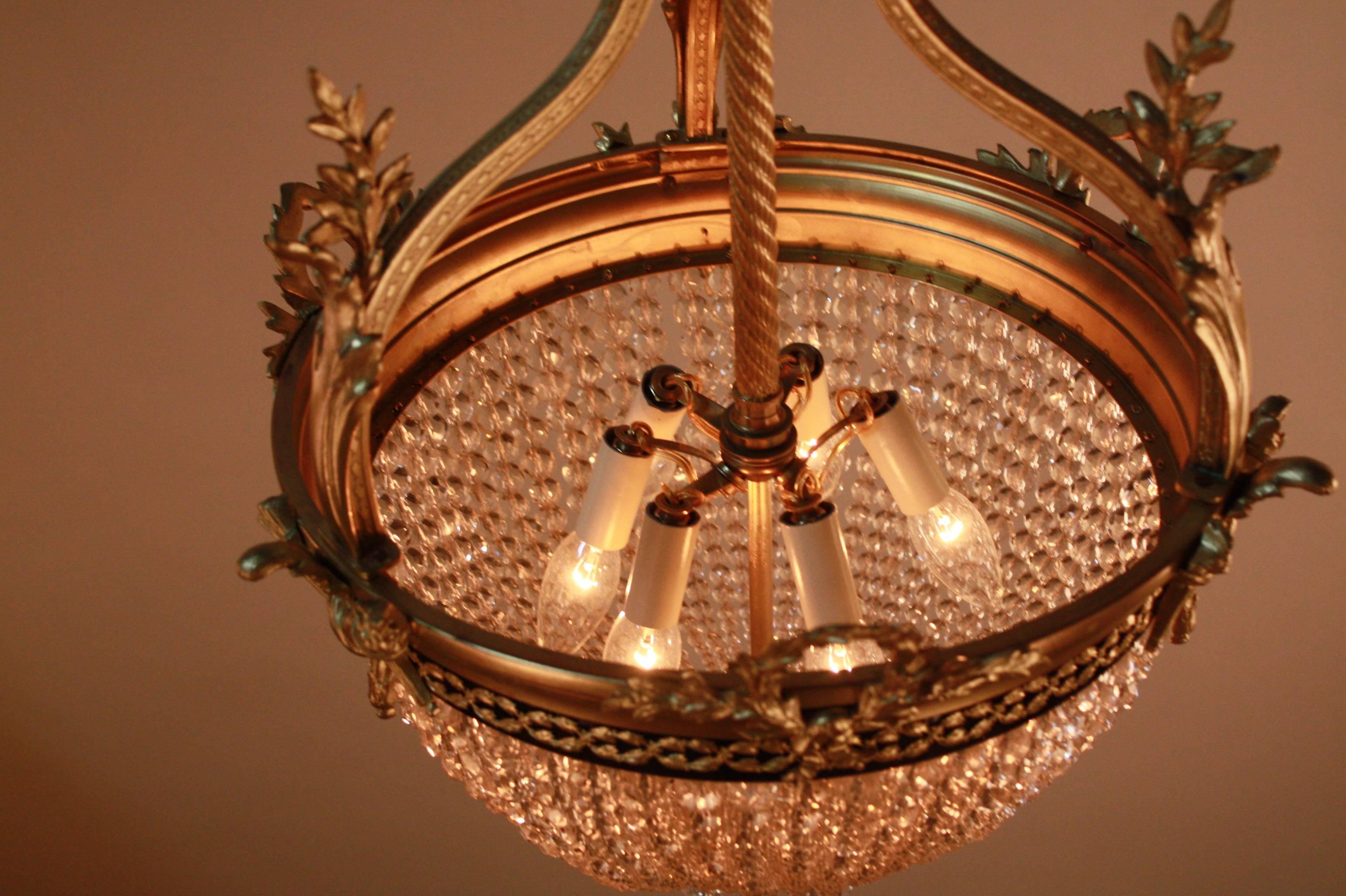 1920's French Beaded Crystal Basket Chandelier 3
