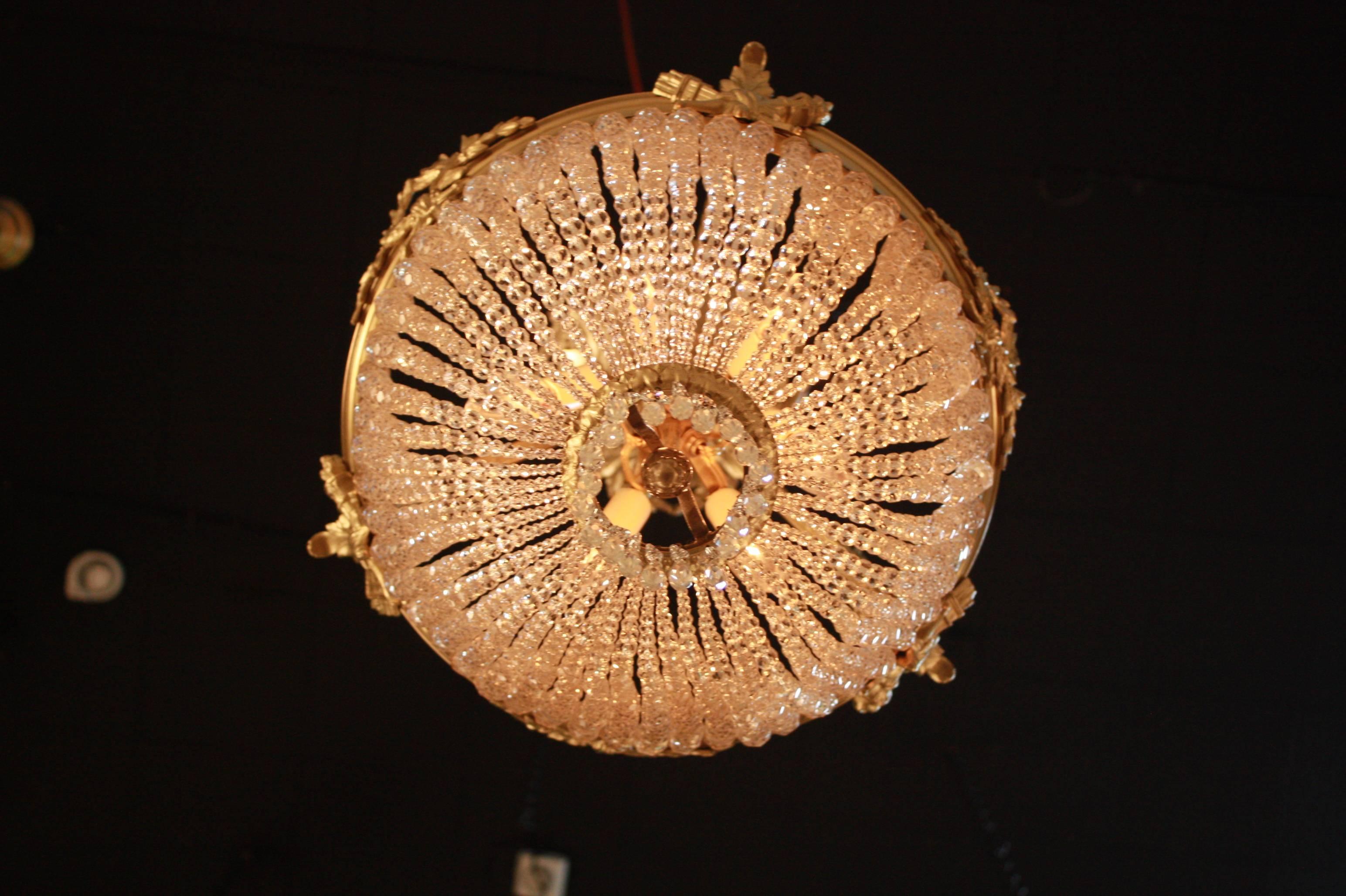 1920's French Beaded Crystal Basket Chandelier 4