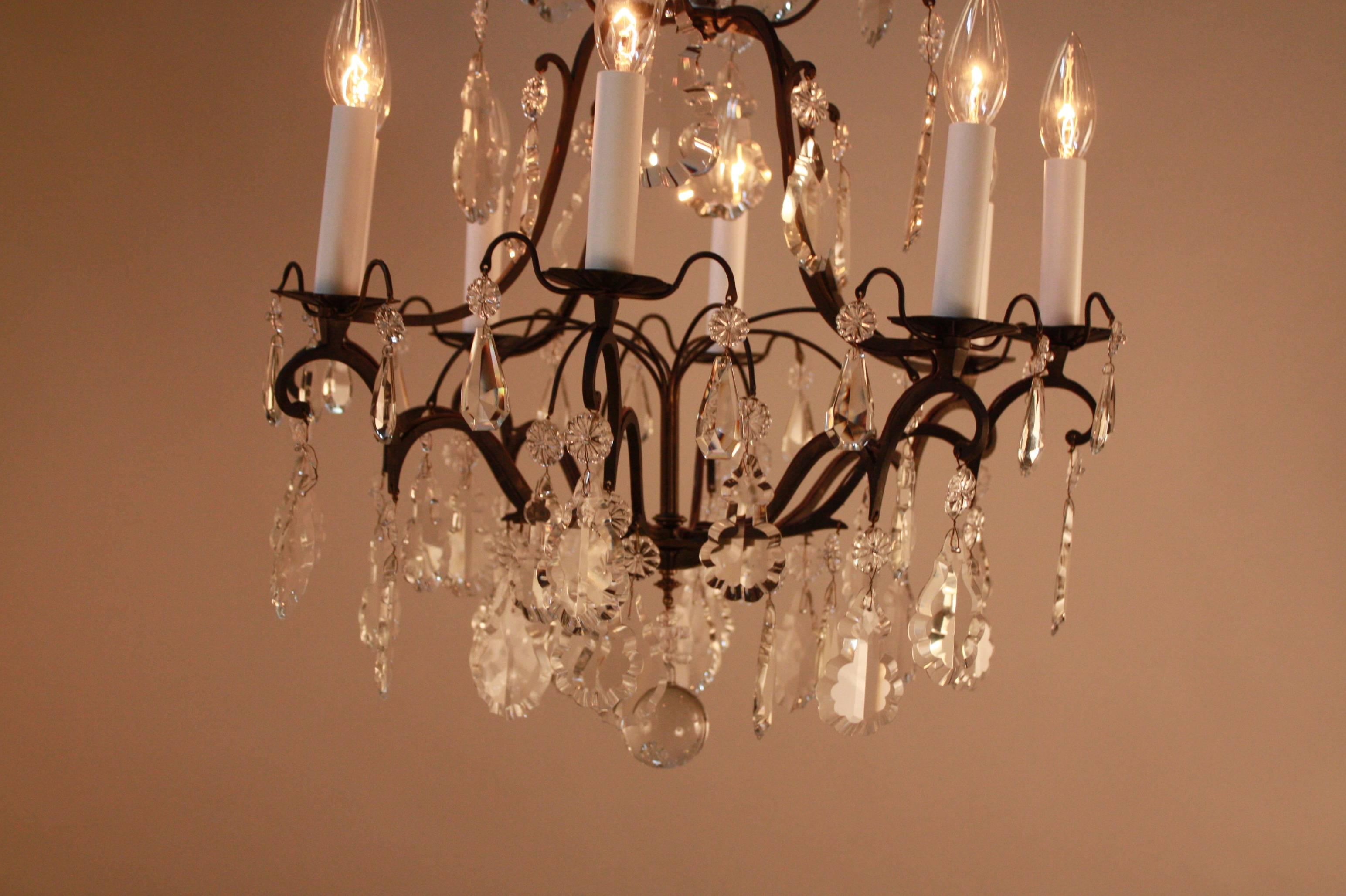 French Bronze and Crystal Chandelier In Good Condition In Fairfax, VA