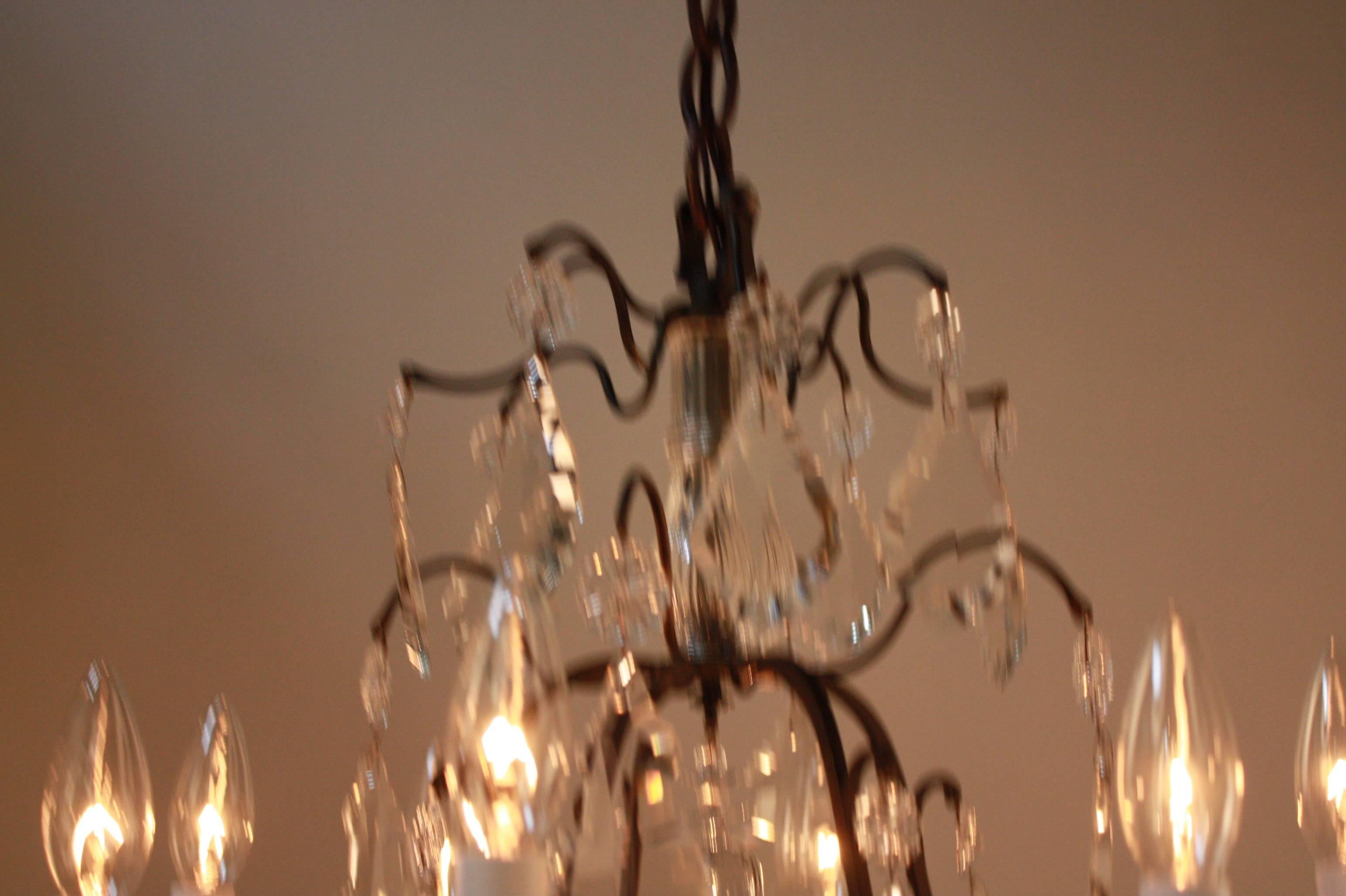 Mid-20th Century French Bronze and Crystal Chandelier