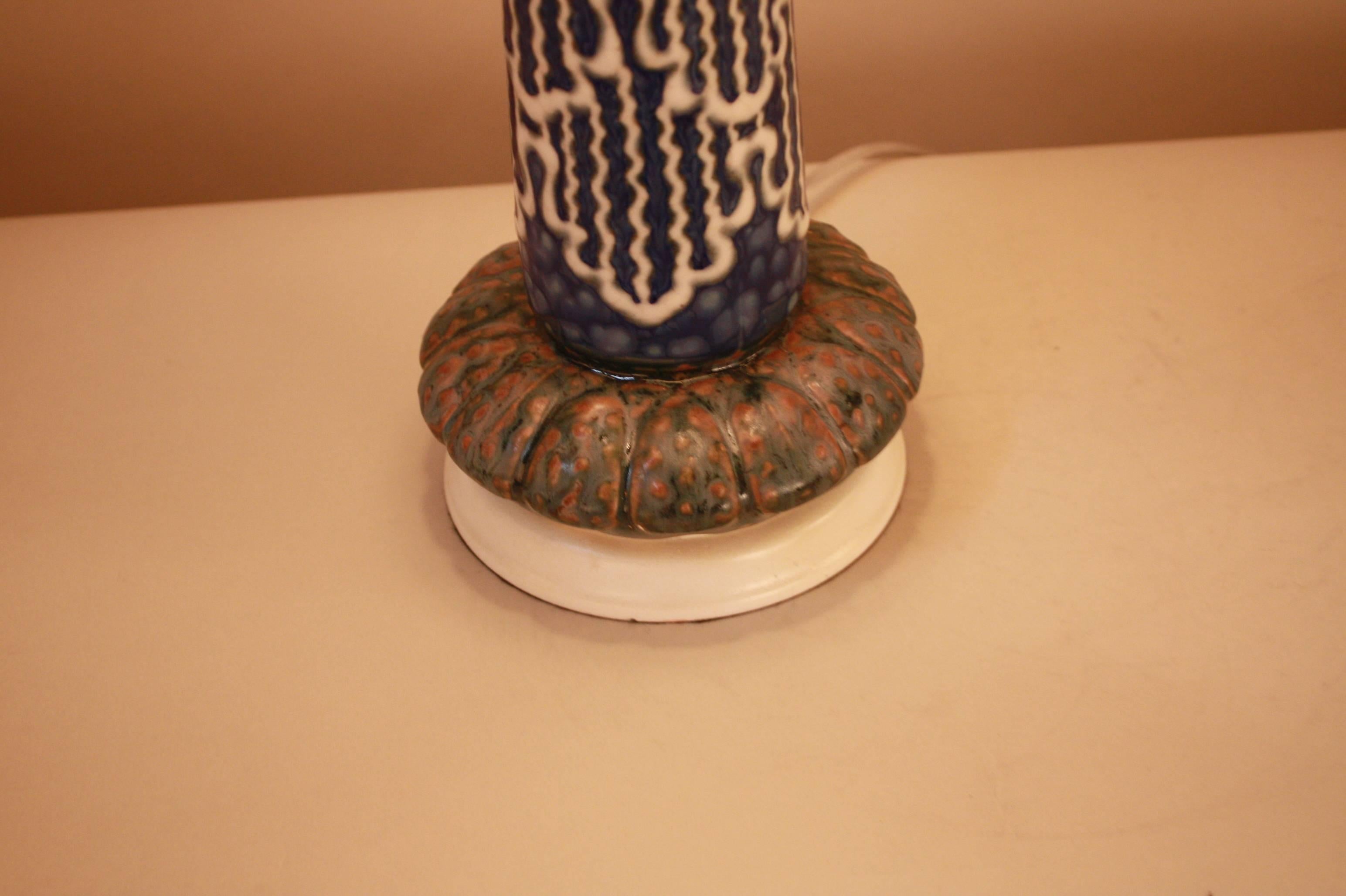 Early 20th Century 1920s Belgium Pottery Table Lamp