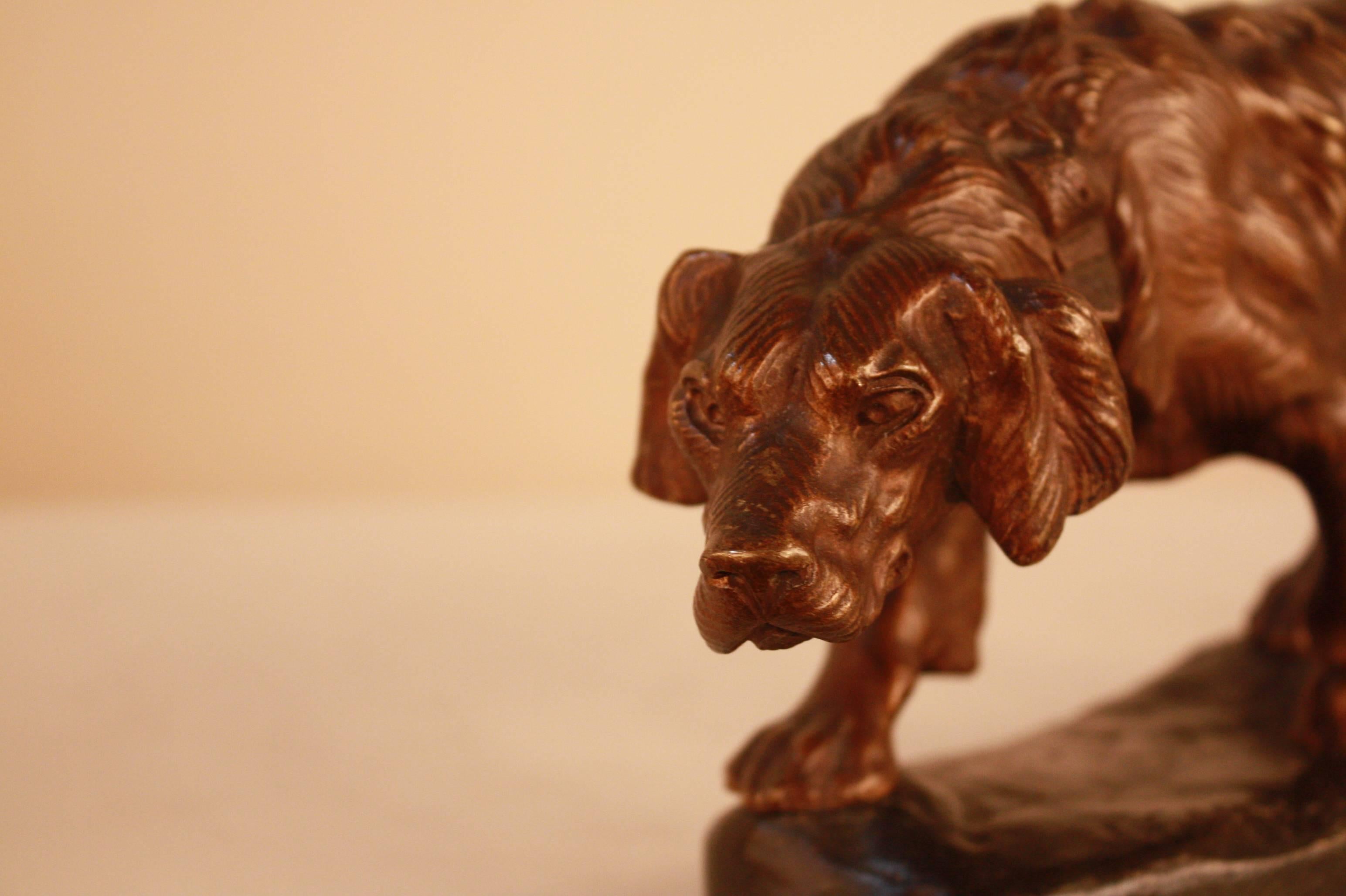 Early 20th Century French Bronze of Hunting Dog by T. Cartier
