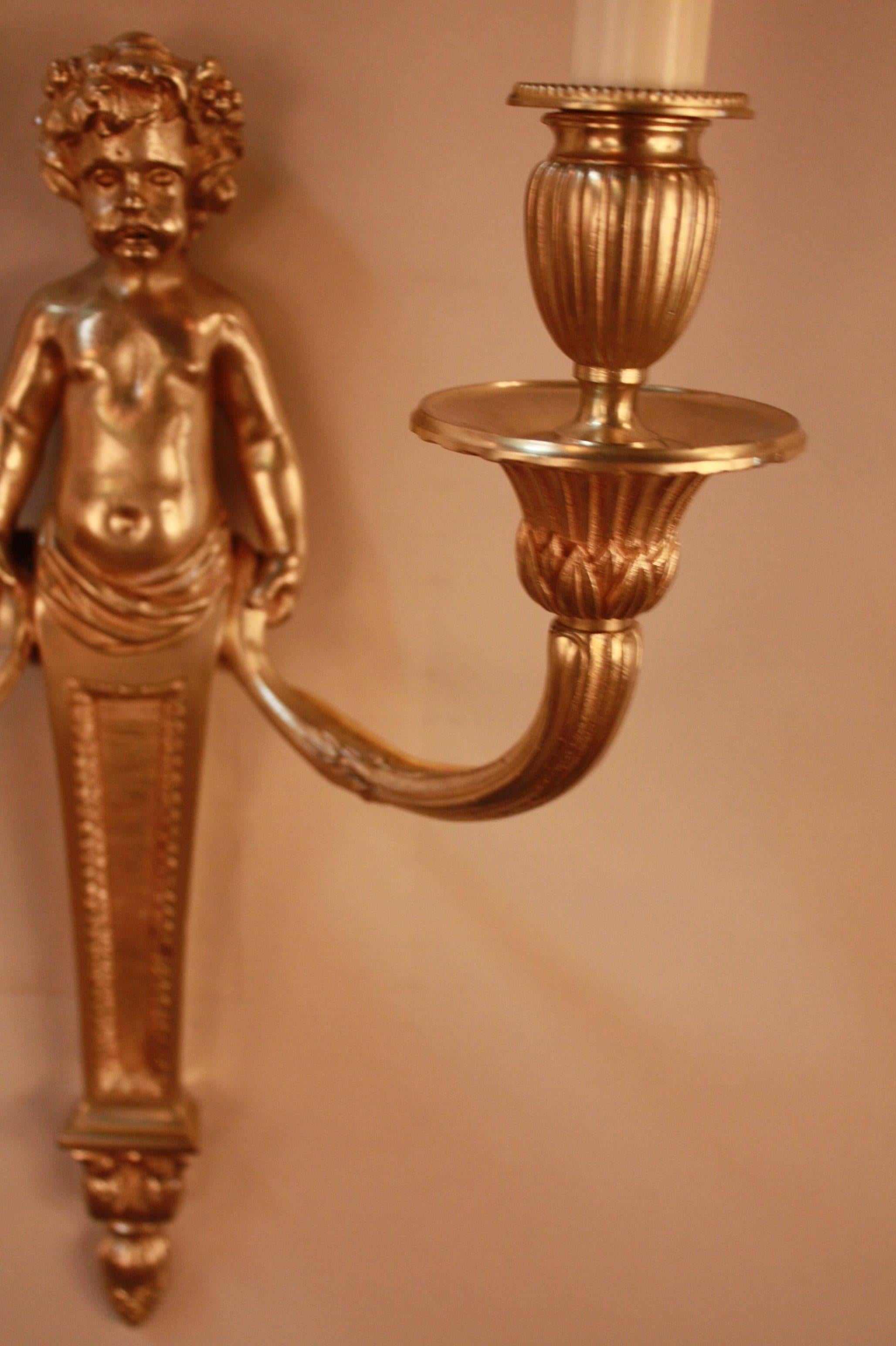Pair of Louis XVI Style Wall Bronze Wall Sconces In Good Condition In Fairfax, VA