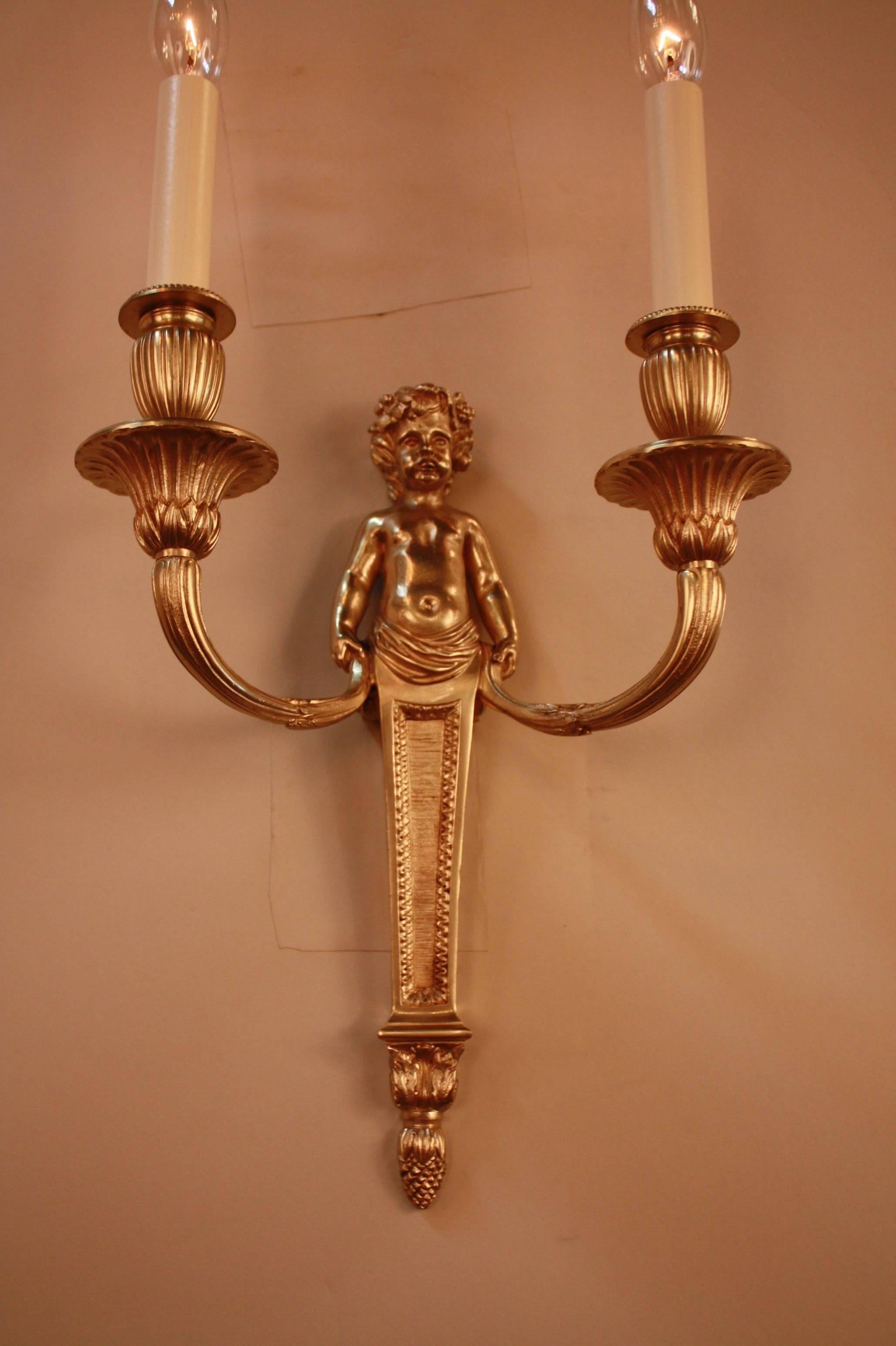 Pair of Louis XVI Style Wall Bronze Wall Sconces 2