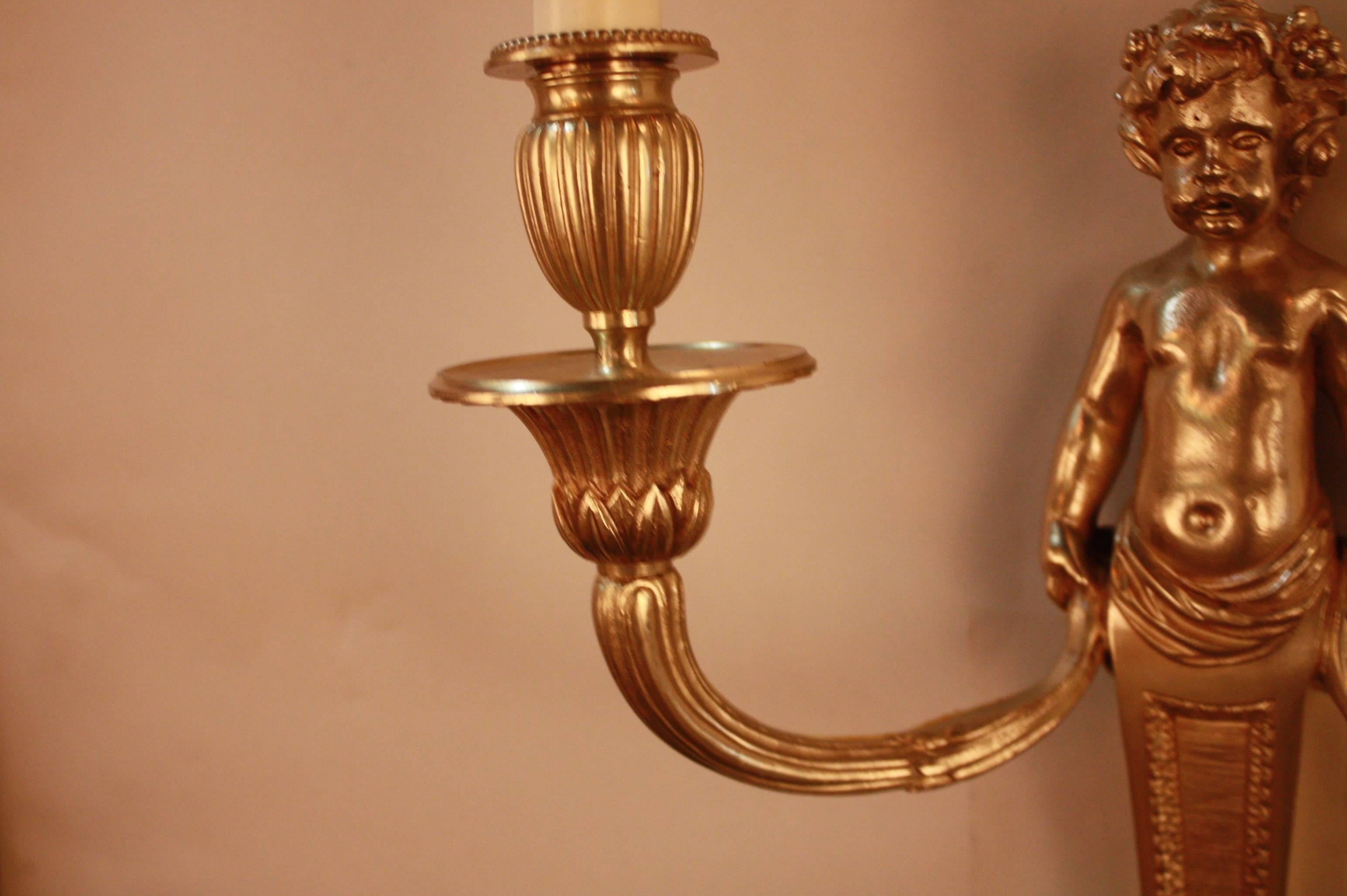 Mid-20th Century Pair of Louis XVI Style Wall Bronze Wall Sconces