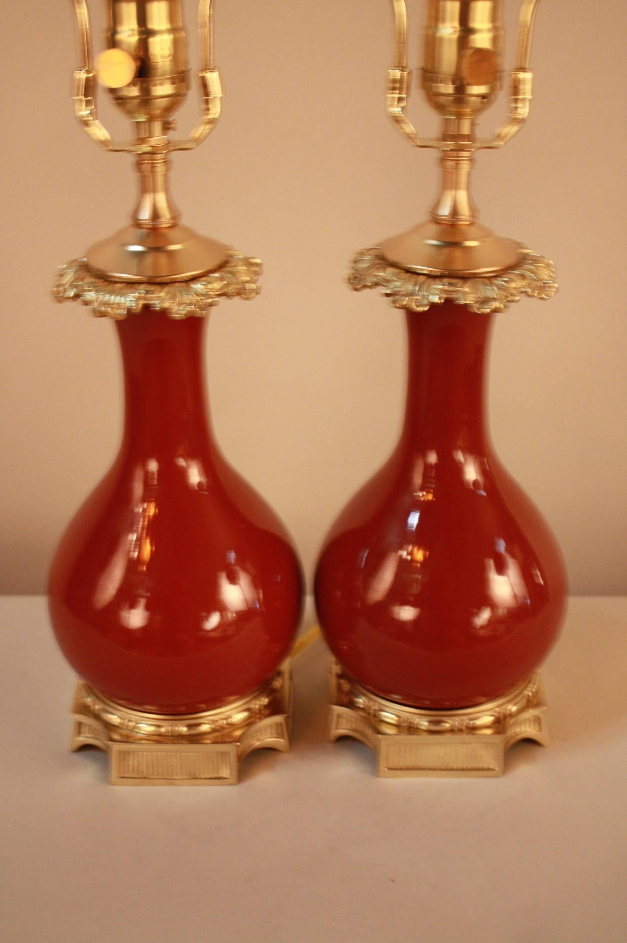 Pair of 19th Century Sang de Boeuf Porcelain Table Lamps 3
