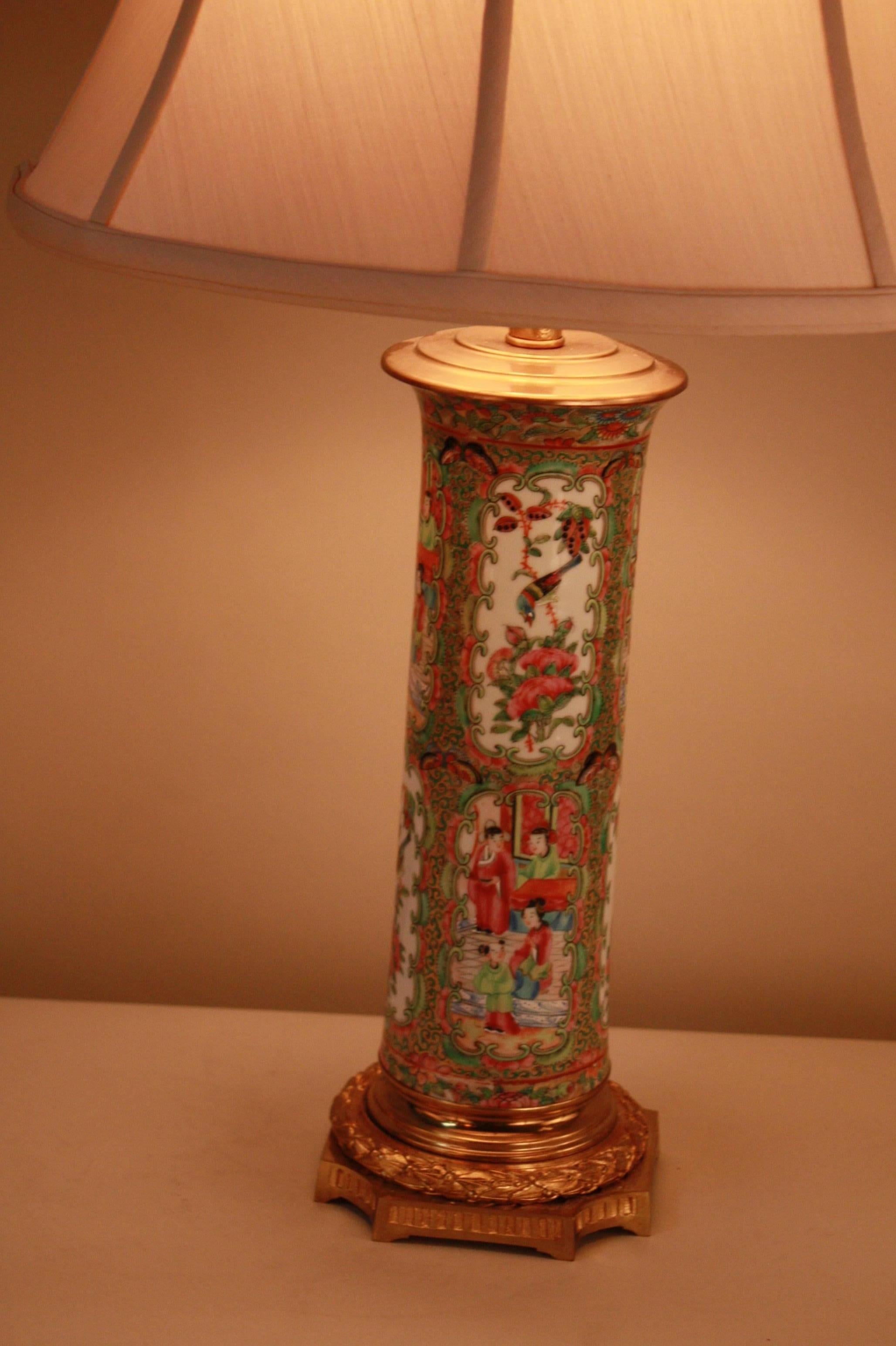 19th Century Pair of Chinese Rose Medallion Vases with French Bronze Mounting