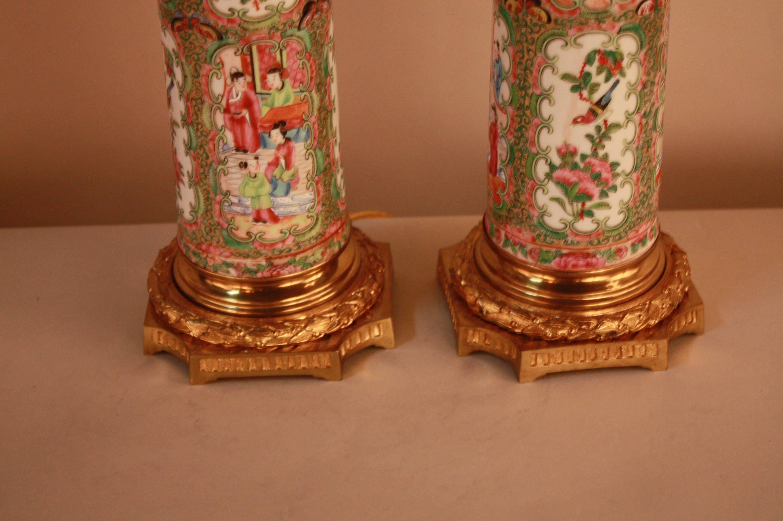 Pair of Chinese Rose Medallion Vases with French Bronze Mounting 1