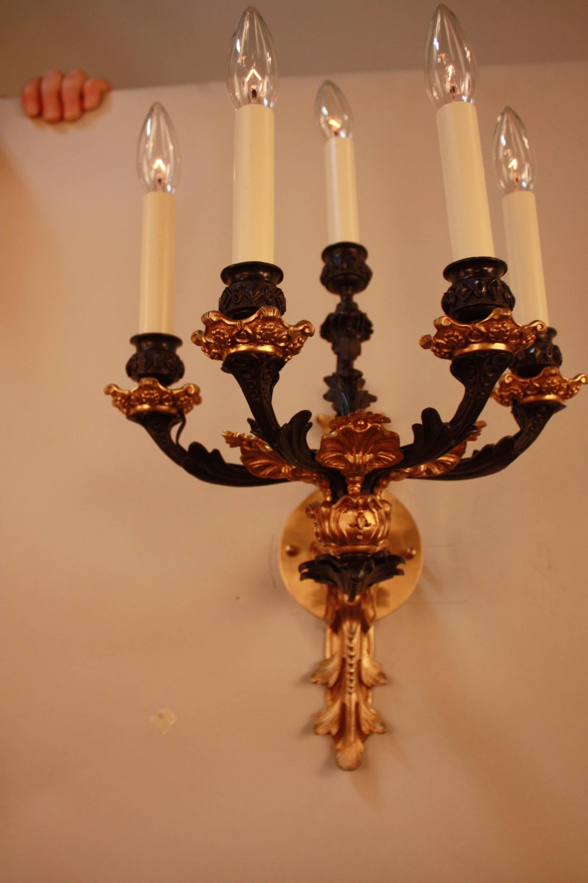 Pair of 19th Century French Empire Style Bronze Wall Sconces 1