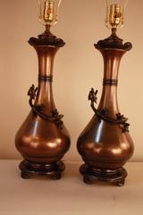 Pair of 19th Century Electrified Bronze Oil Lamps
