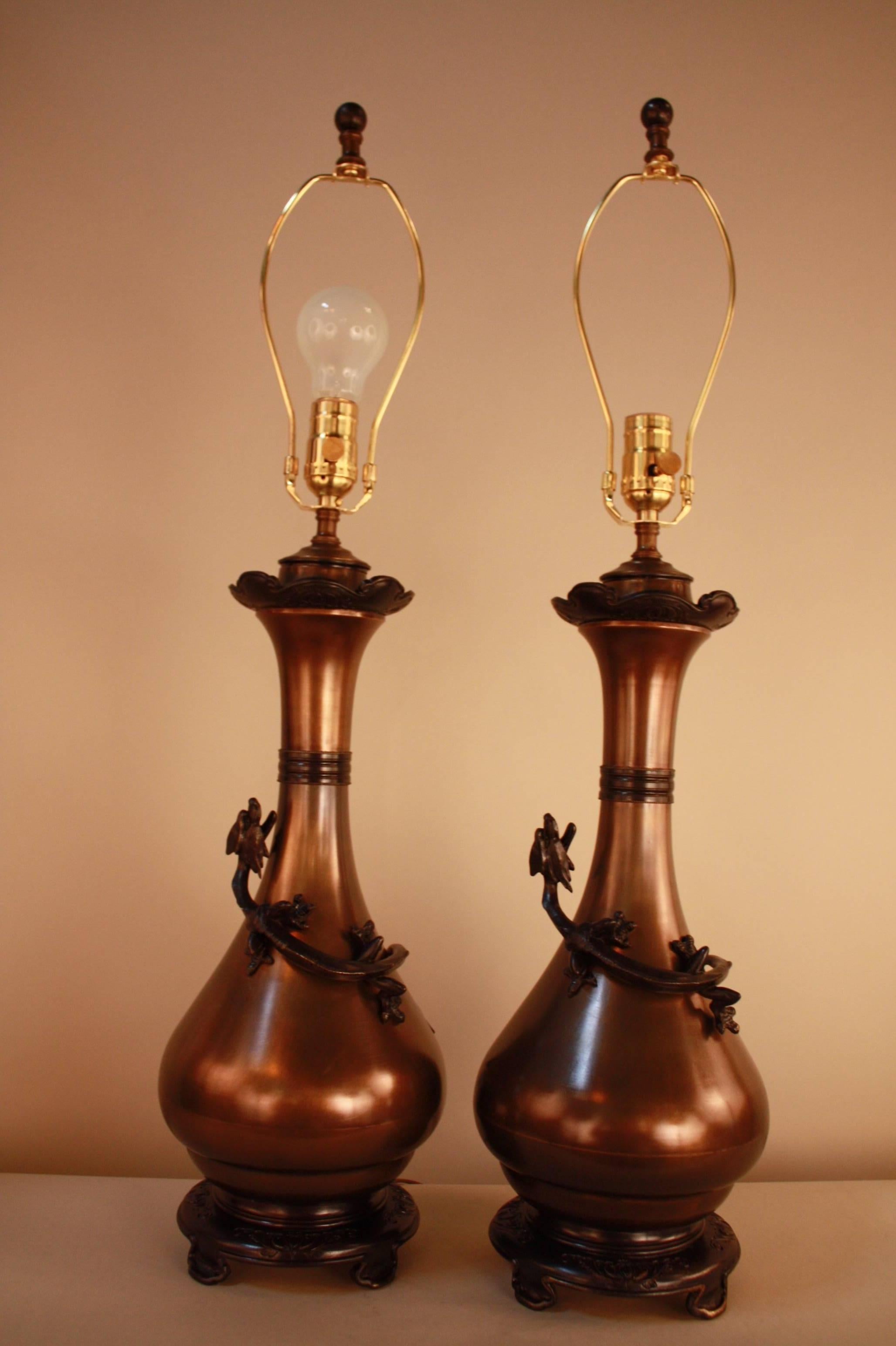 Pair of 19th Century Electrified Bronze Oil Lamps 5