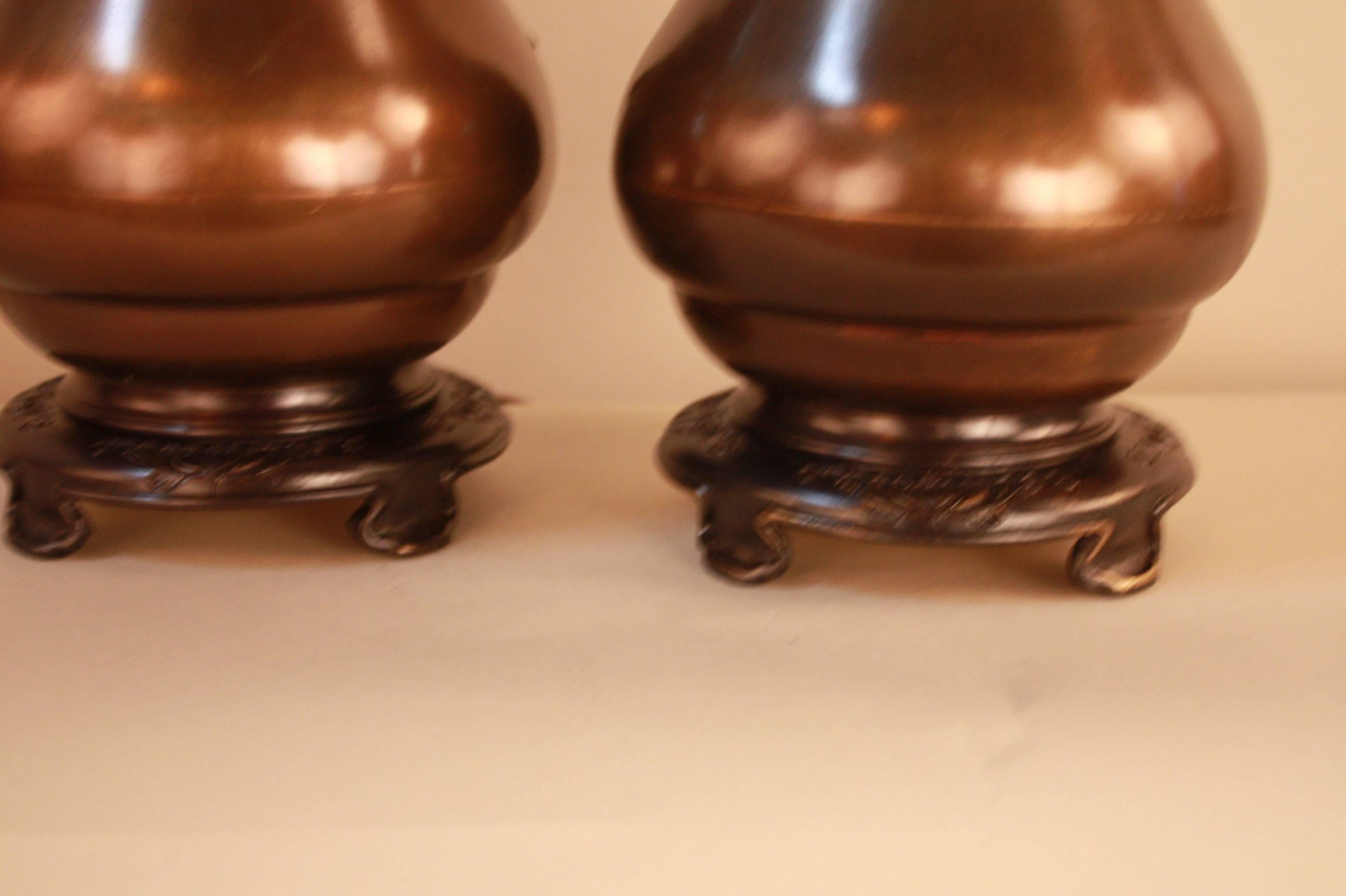 Pair of 19th Century Electrified Bronze Oil Lamps 3