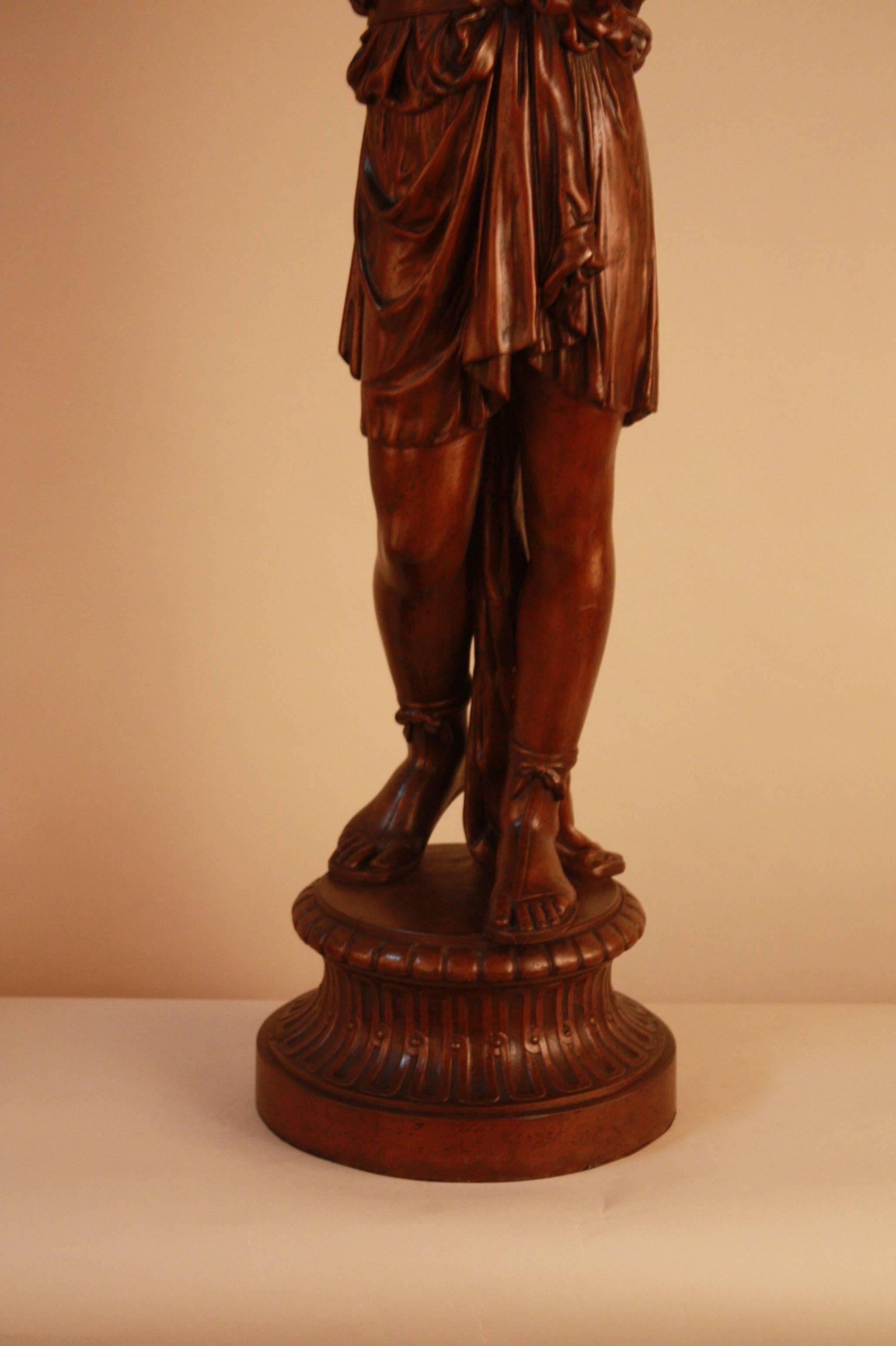 French Statue of Young Man Newell Post Lamp after Etienne-Henri Dumaige