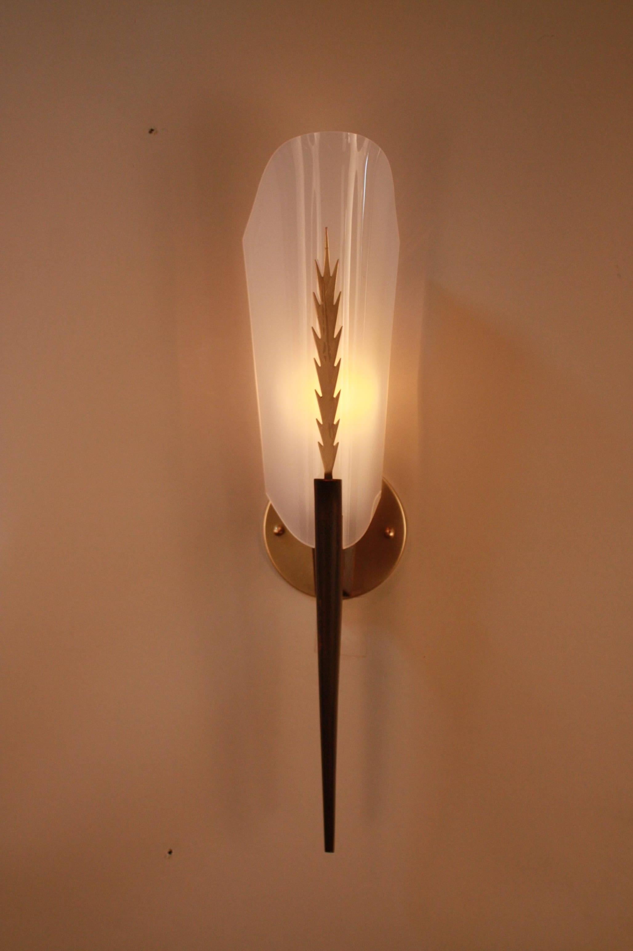 Stunning Pair of Lucite, Wood and Bronze Wall Sconces 3