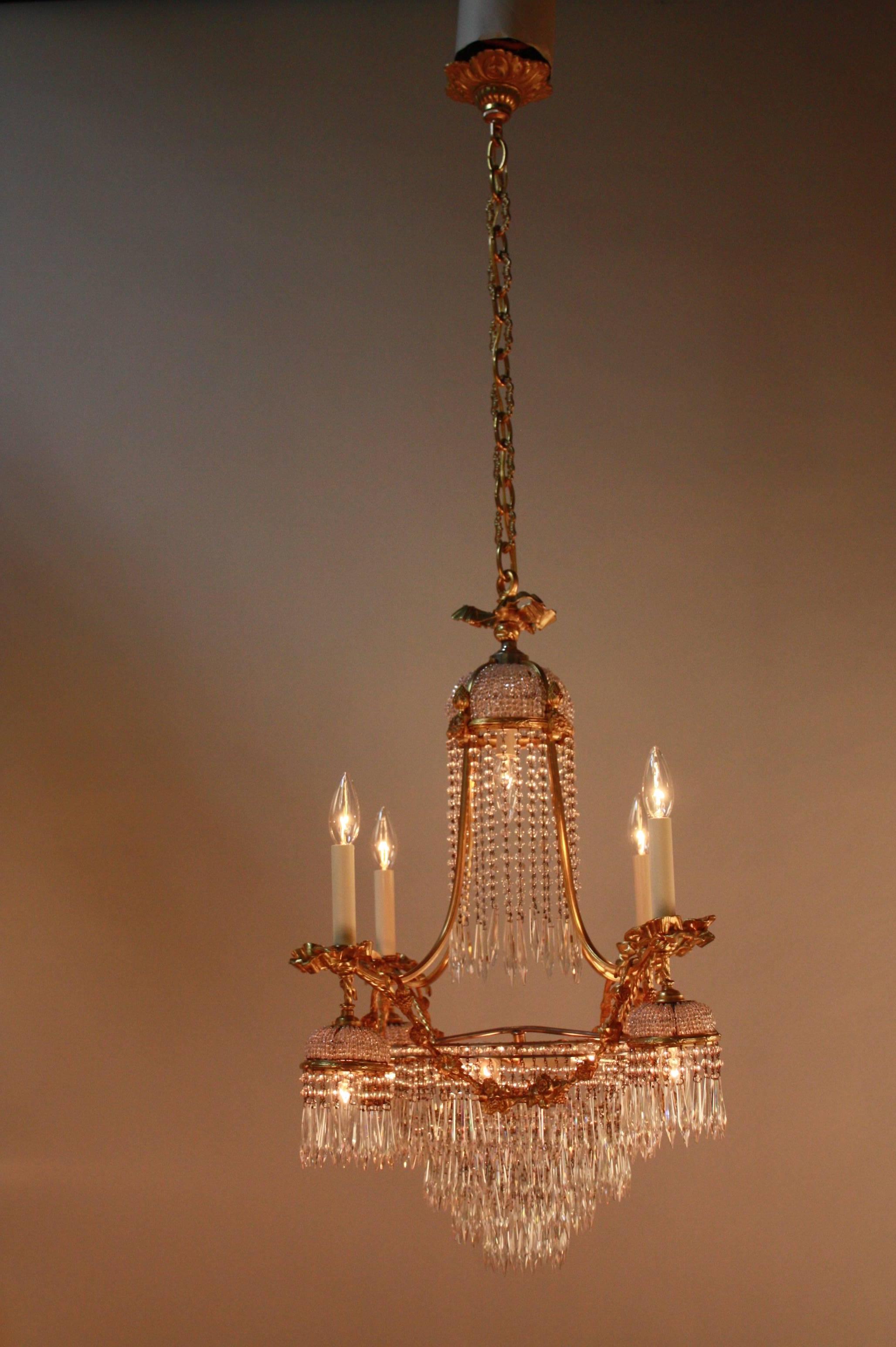 Elegant Crystal and Doré Bronze Chandelier In Good Condition In Fairfax, VA