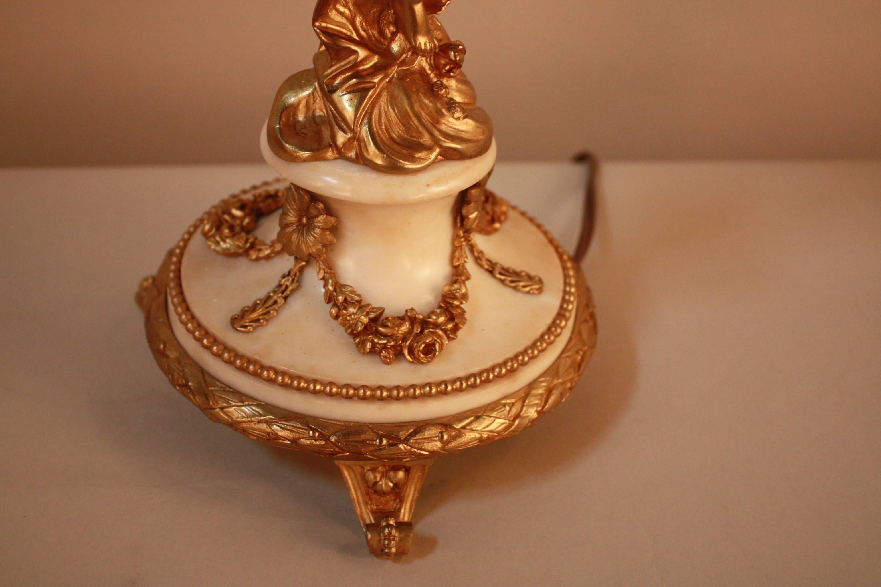 Silk French Gilt Bronze Table Lamp