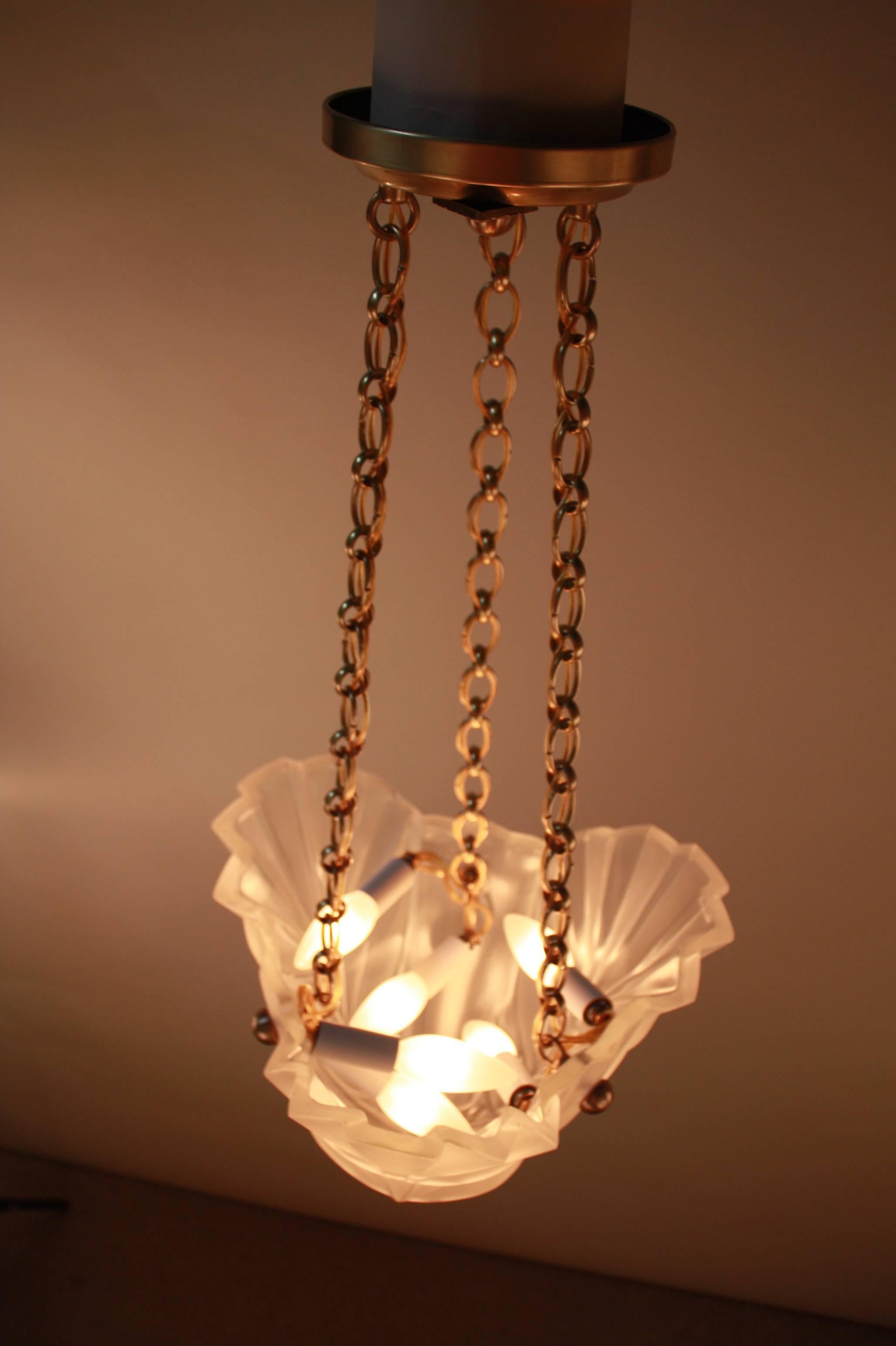 Pair of French Art Deco Chandeliers, 1930s by Degue 2