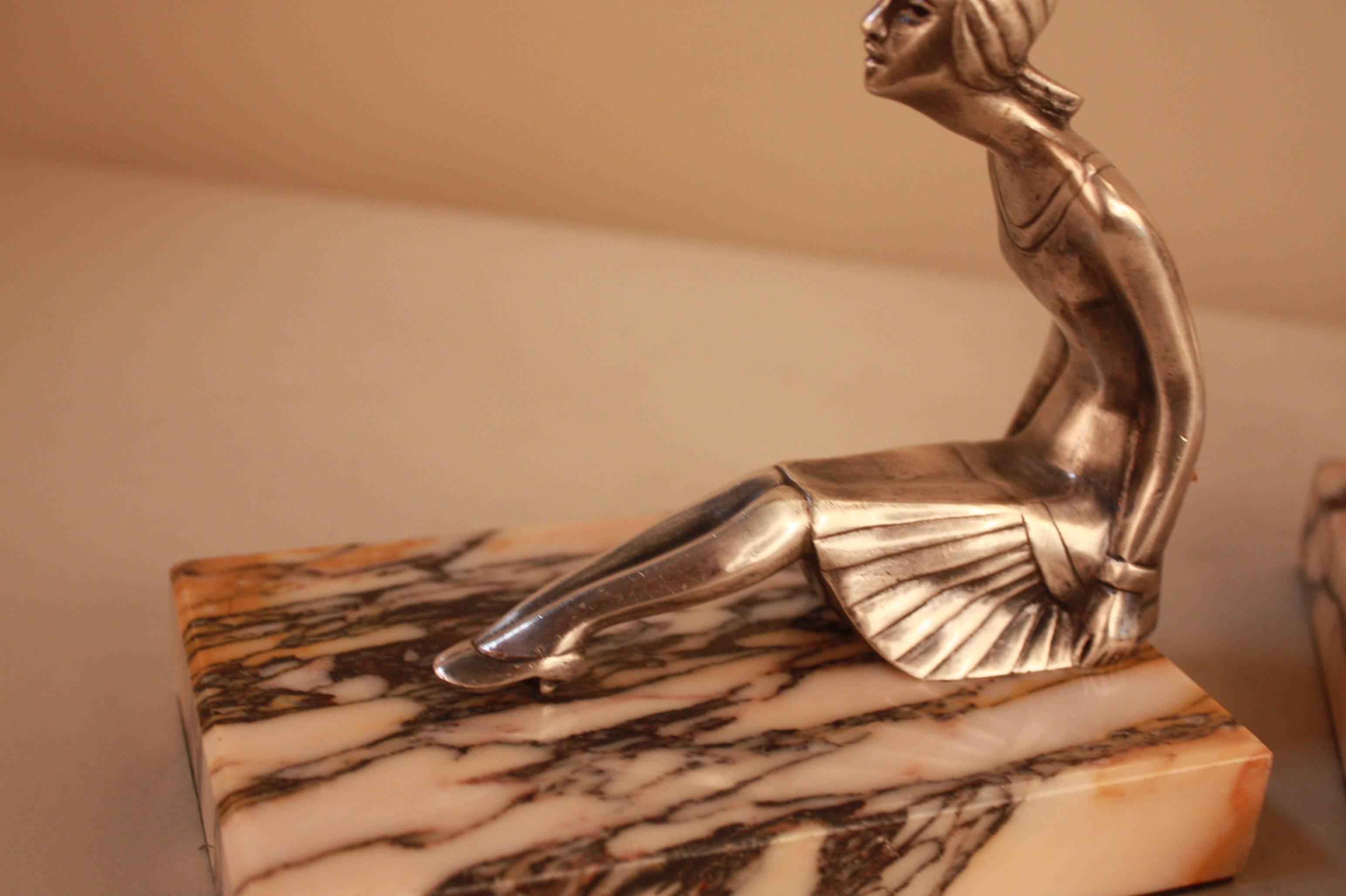 Mid-20th Century French Silver on Bronze Art Deco Bookends