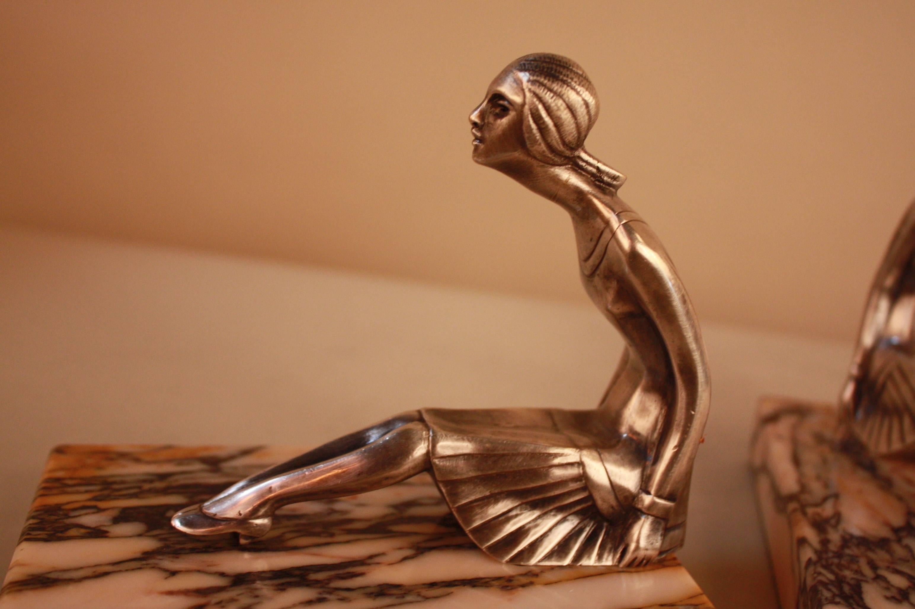 French Silver on Bronze Art Deco Bookends 4