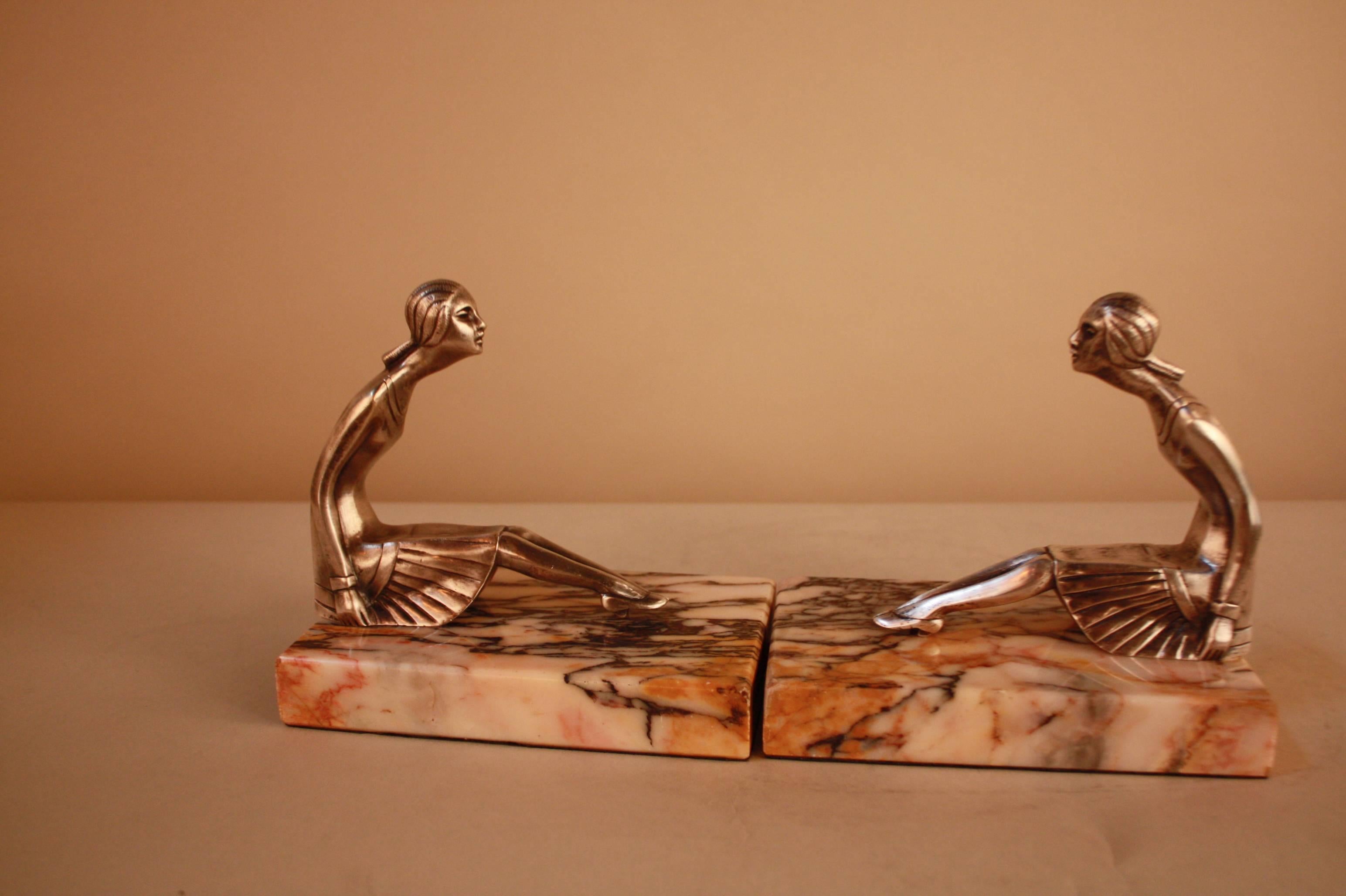 French Silver on Bronze Art Deco Bookends 5