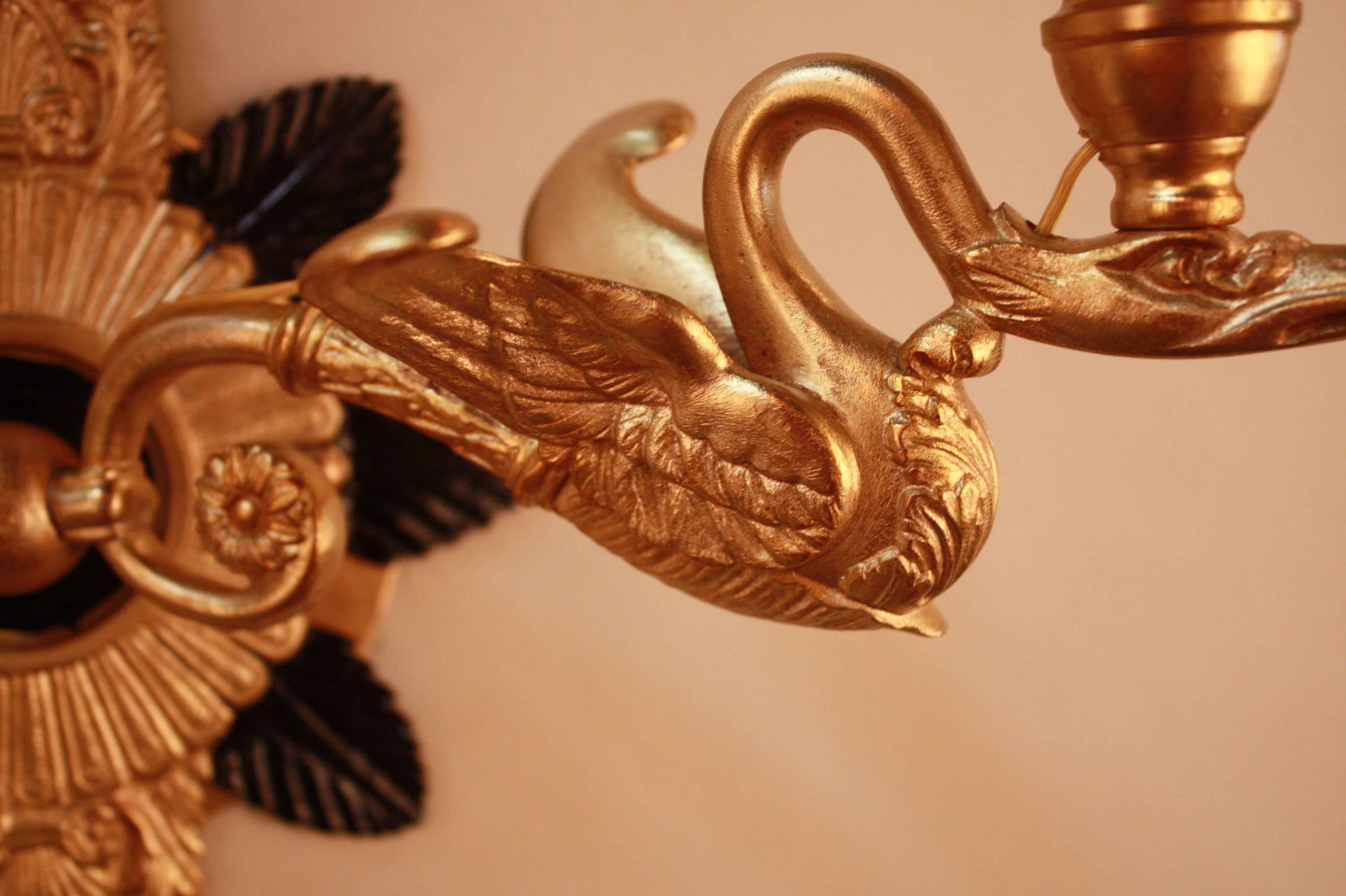 Pair of French Empire Style Bronze Swan Wall Sconces 5