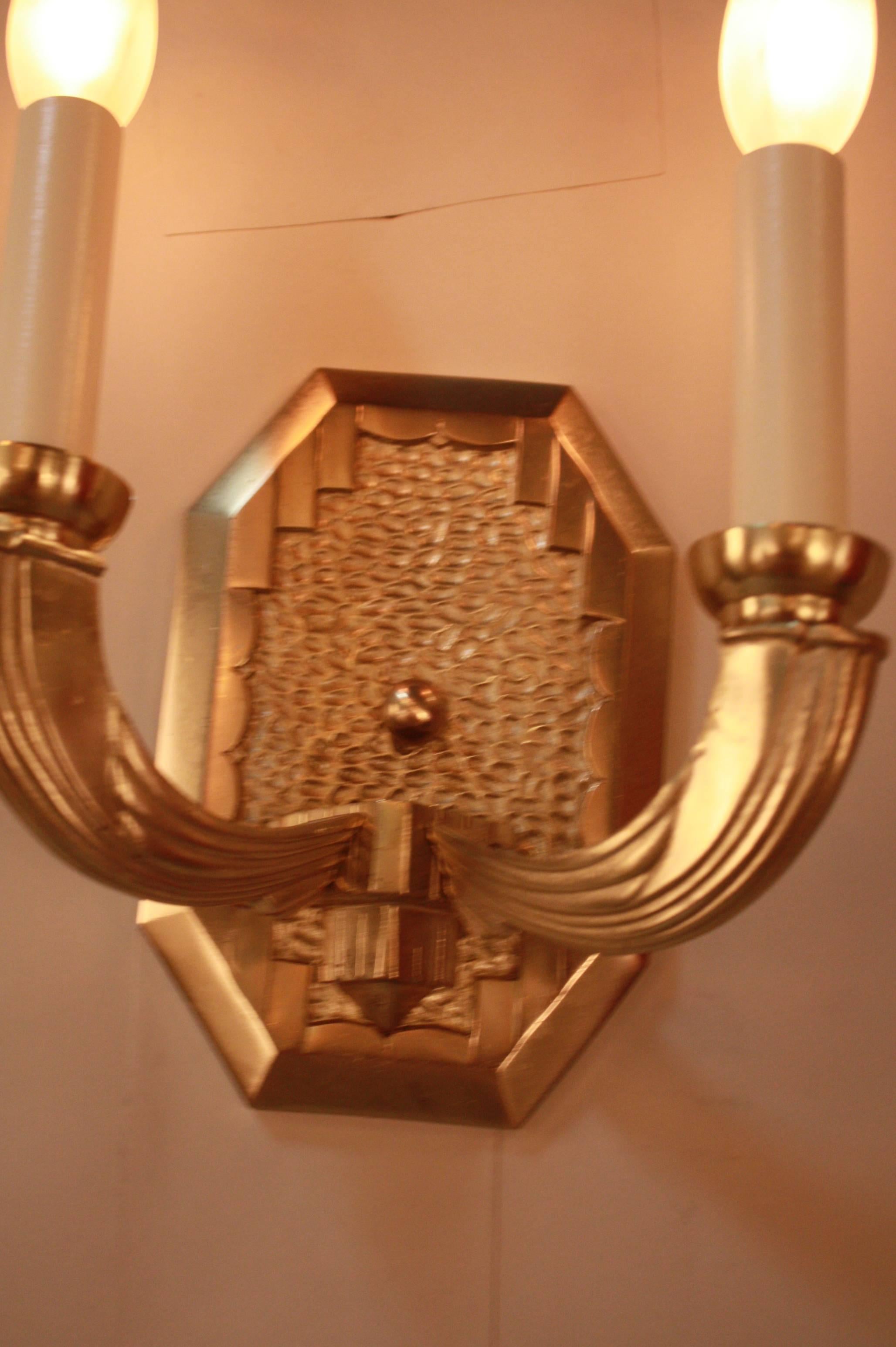 Early 20th Century Set of Four French Art Deco Bronze Wall Sconces