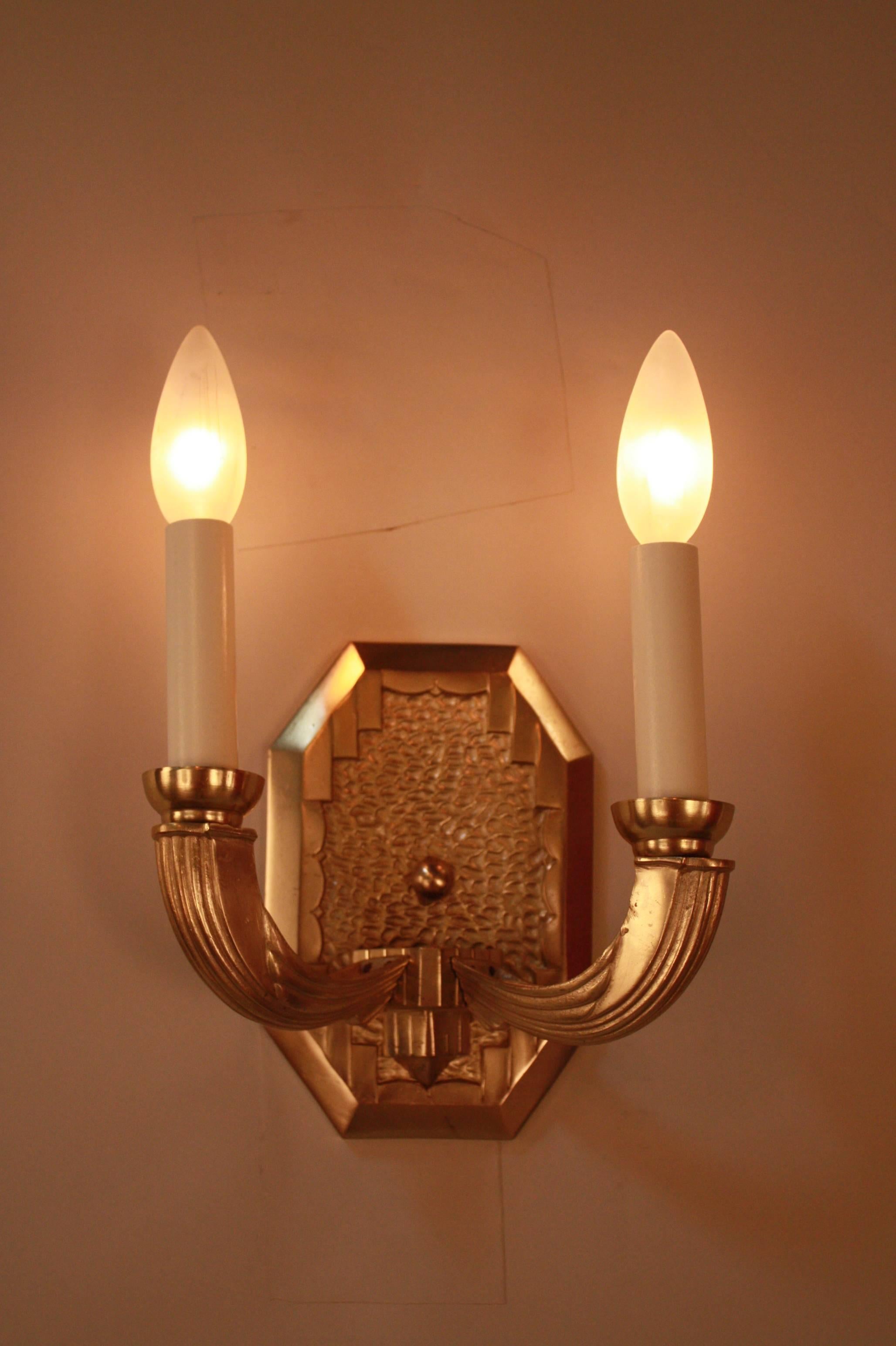 Set of Four French Art Deco Bronze Wall Sconces 1