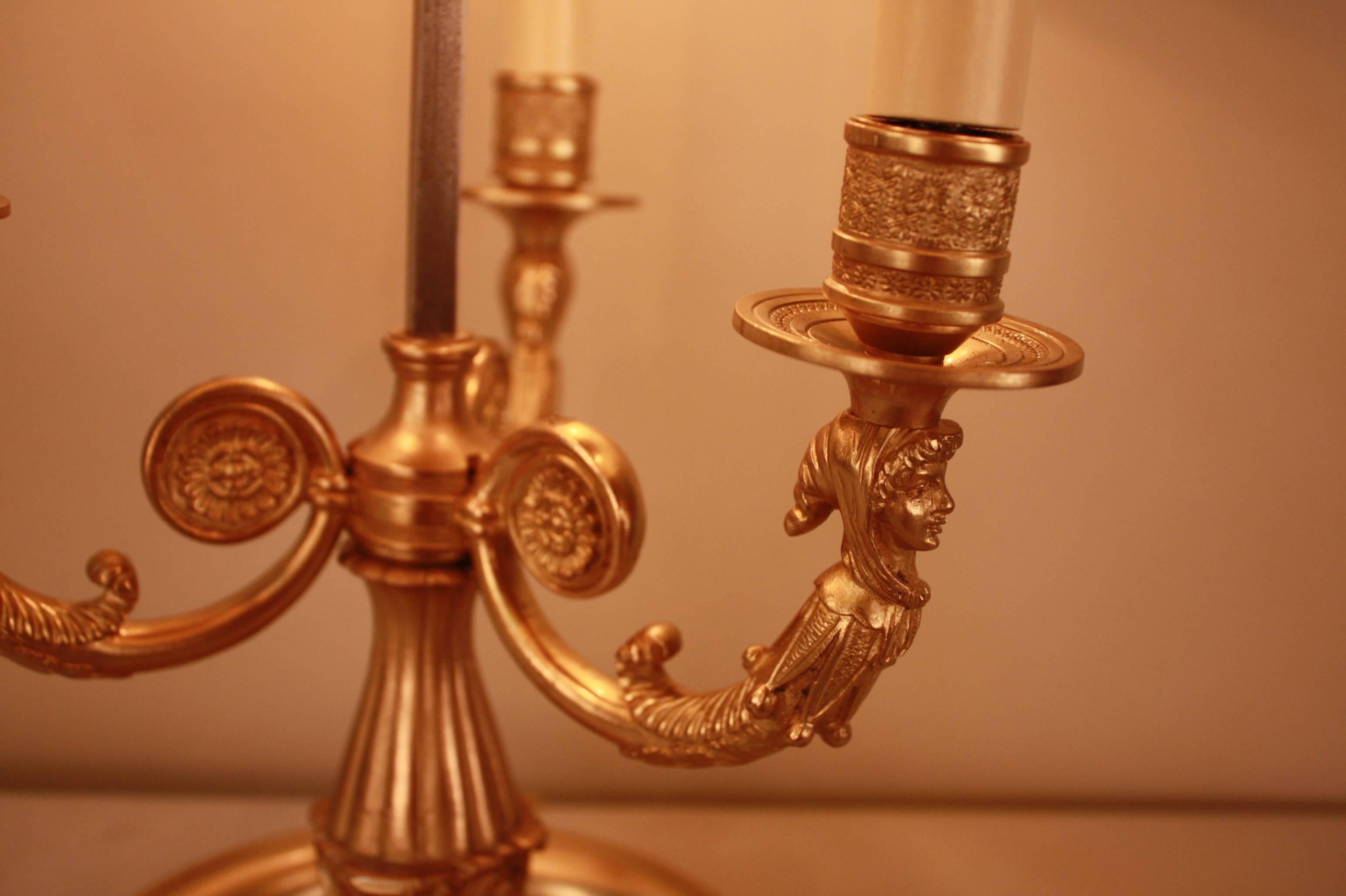 French Bronze Empire Style Bouillotte Table Lamp In Good Condition In Fairfax, VA