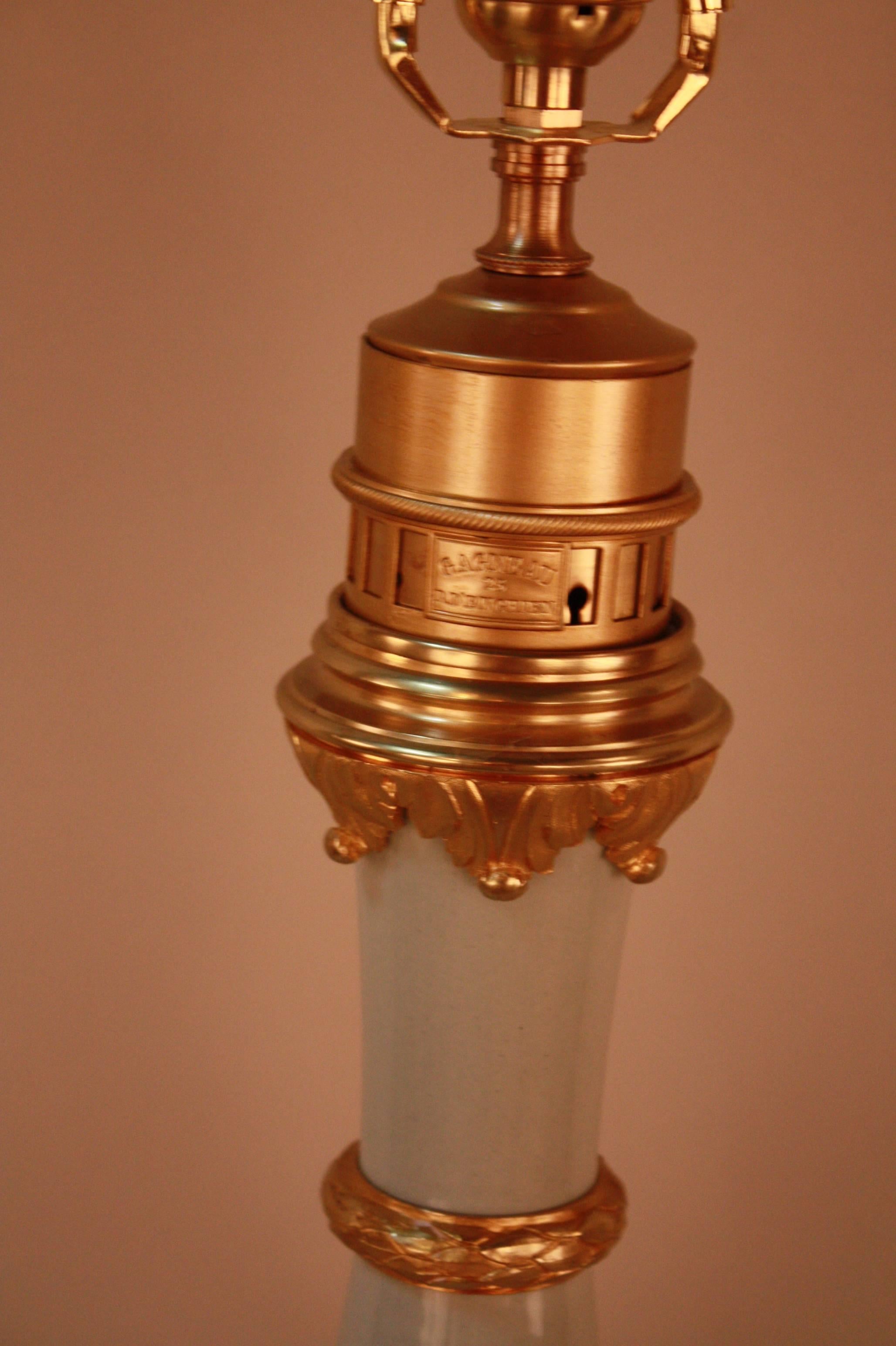 French 19th Century Gilt Bronze Celadon Porcelain Table Lamp by Gagneau