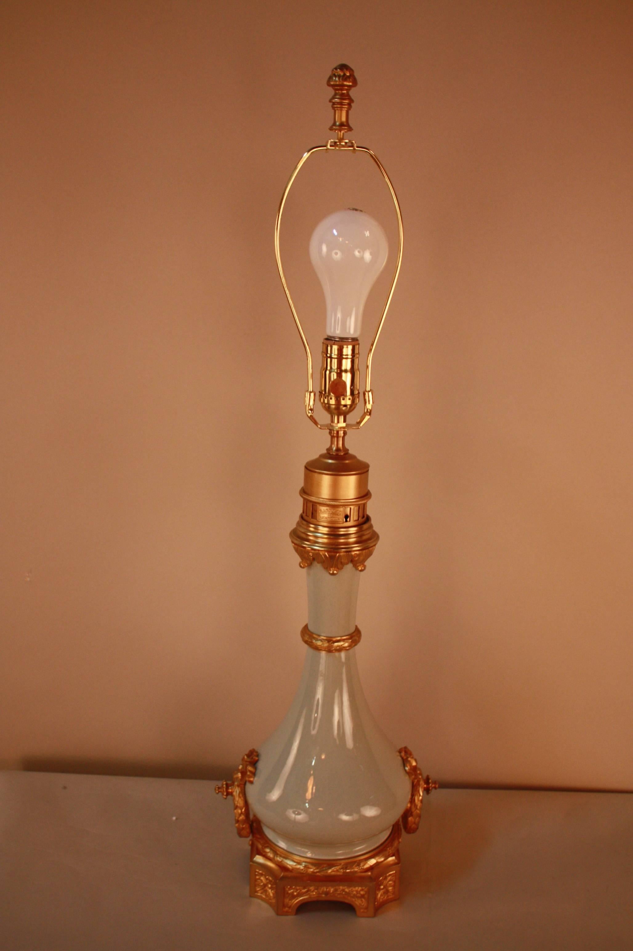 19th Century Gilt Bronze Celadon Porcelain Table Lamp by Gagneau In Good Condition In Fairfax, VA
