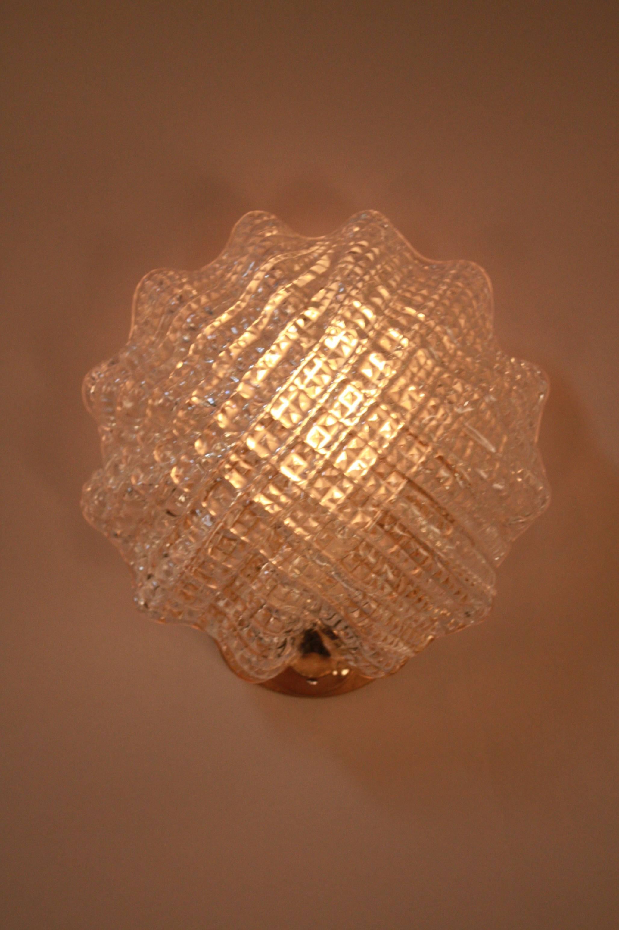 Blown Glass Pair of Texture Glass Wall Sconces in the Style of Barovier e Toso, circa 1960s