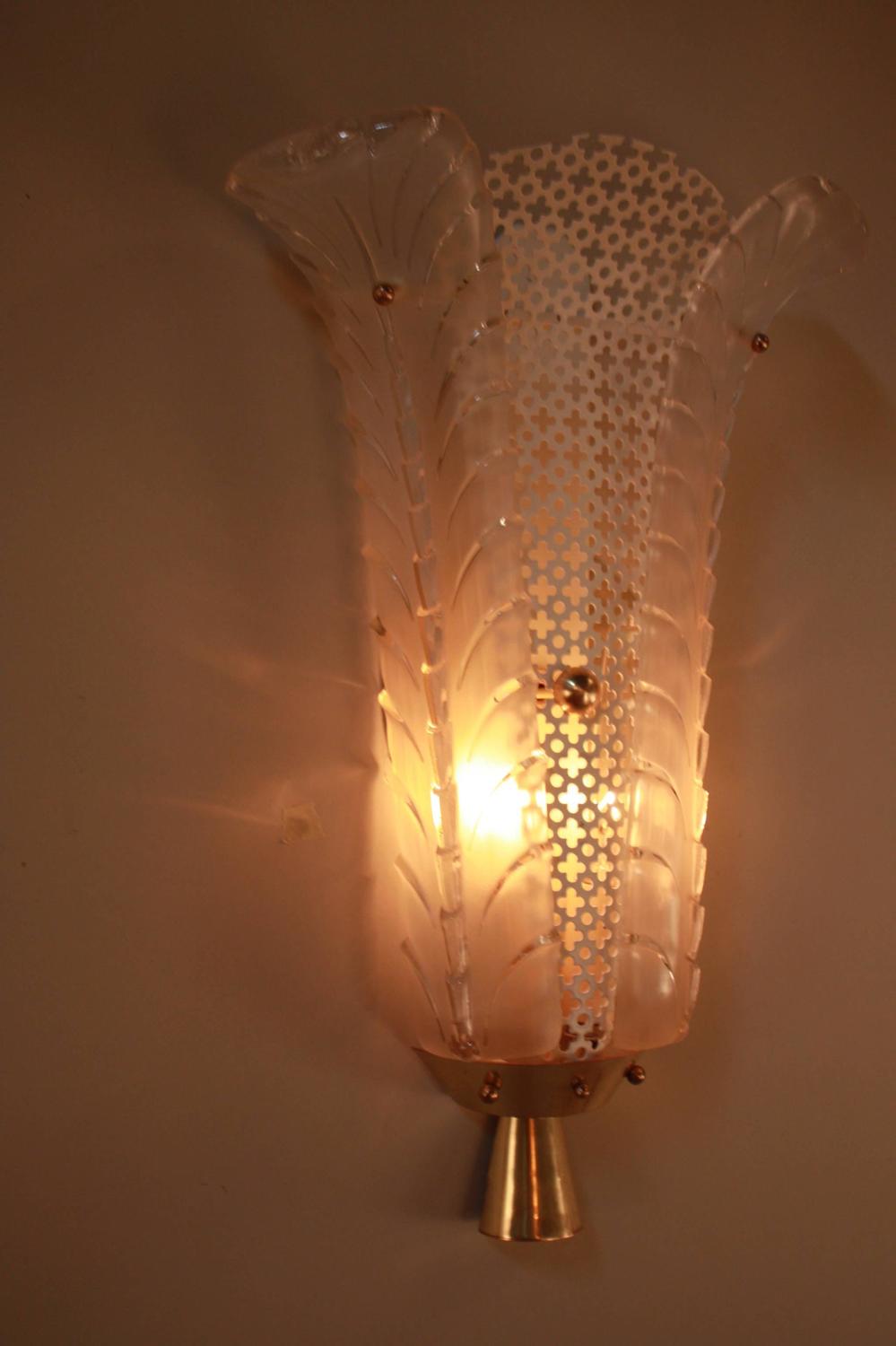 Pair of French Art Deco Glass Wall Sconces by Ezan For Sale at 1stdibs