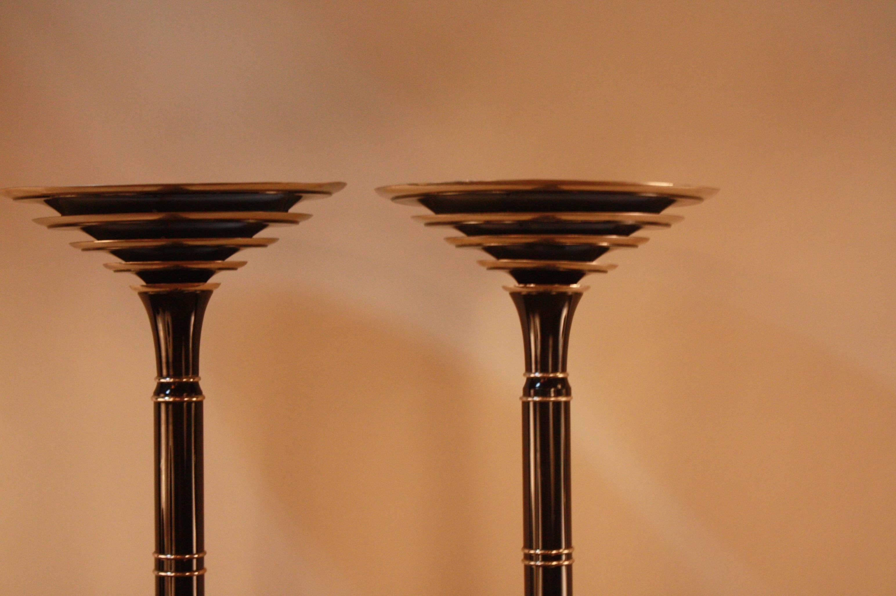 Pair of French Art Deco Torchiere Floor Lamps 2