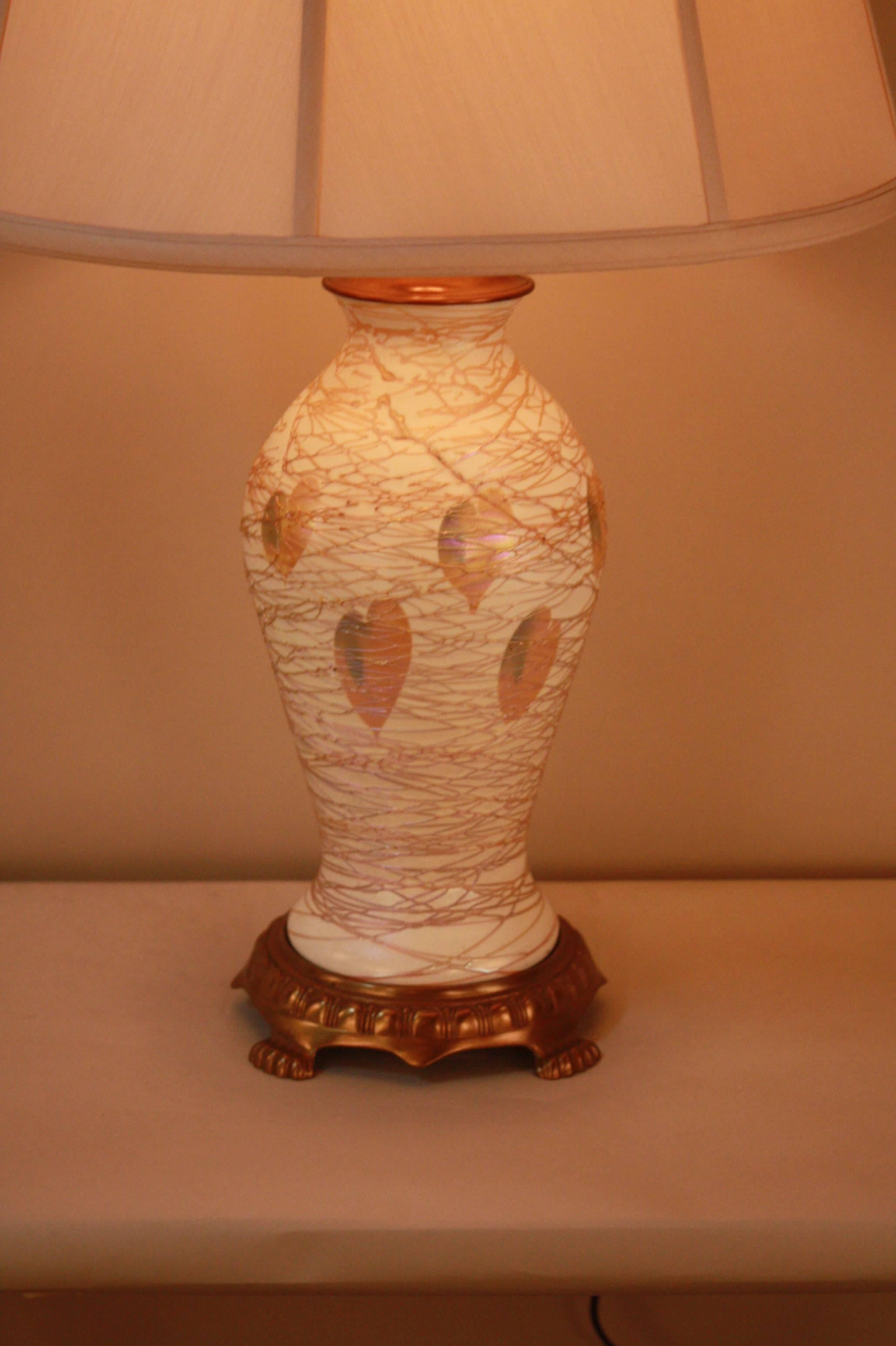 Art Nouveau American Art Glass Table Lamp by Quezal For Sale