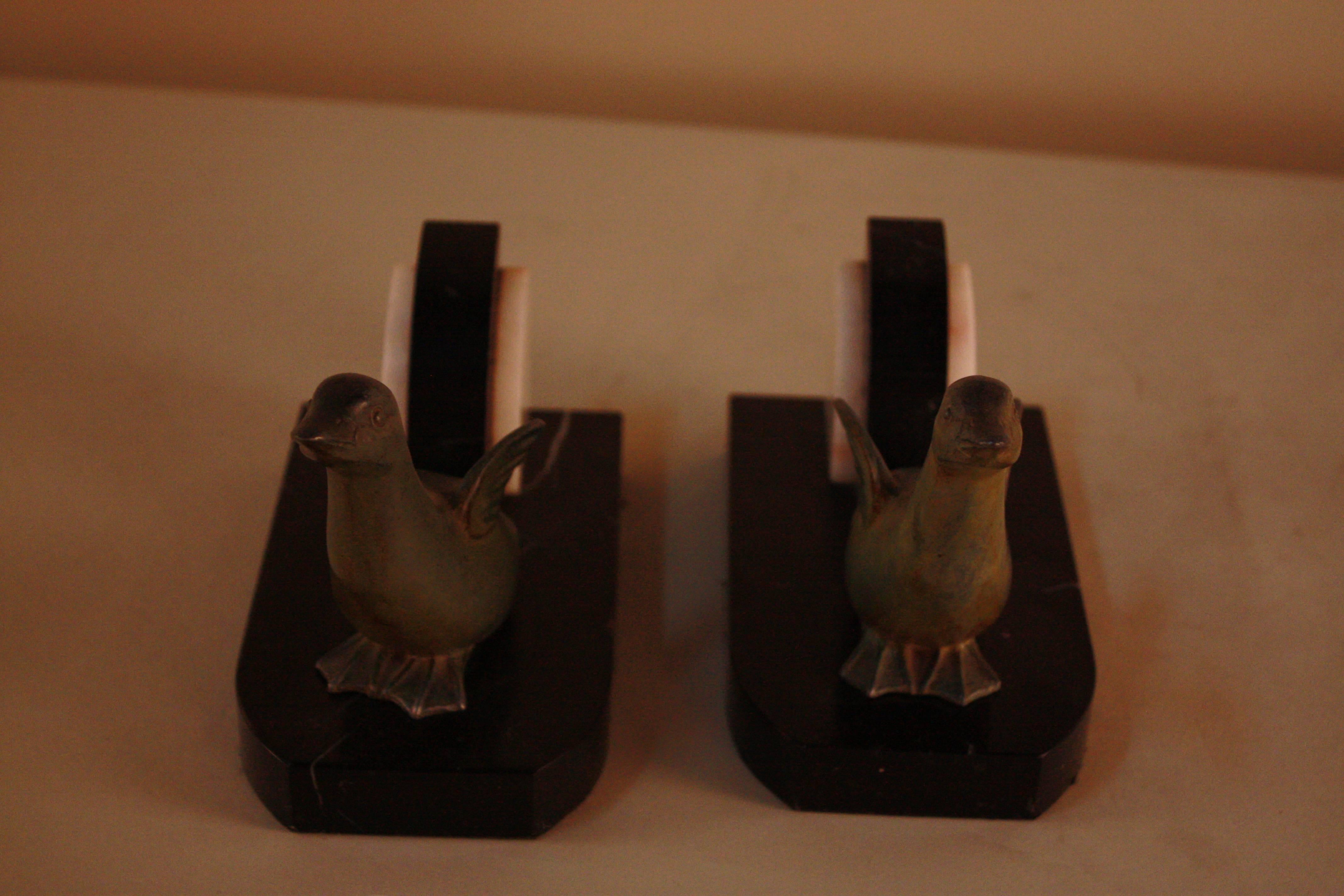 Painted Pair of French Art Deco Duck Bookends