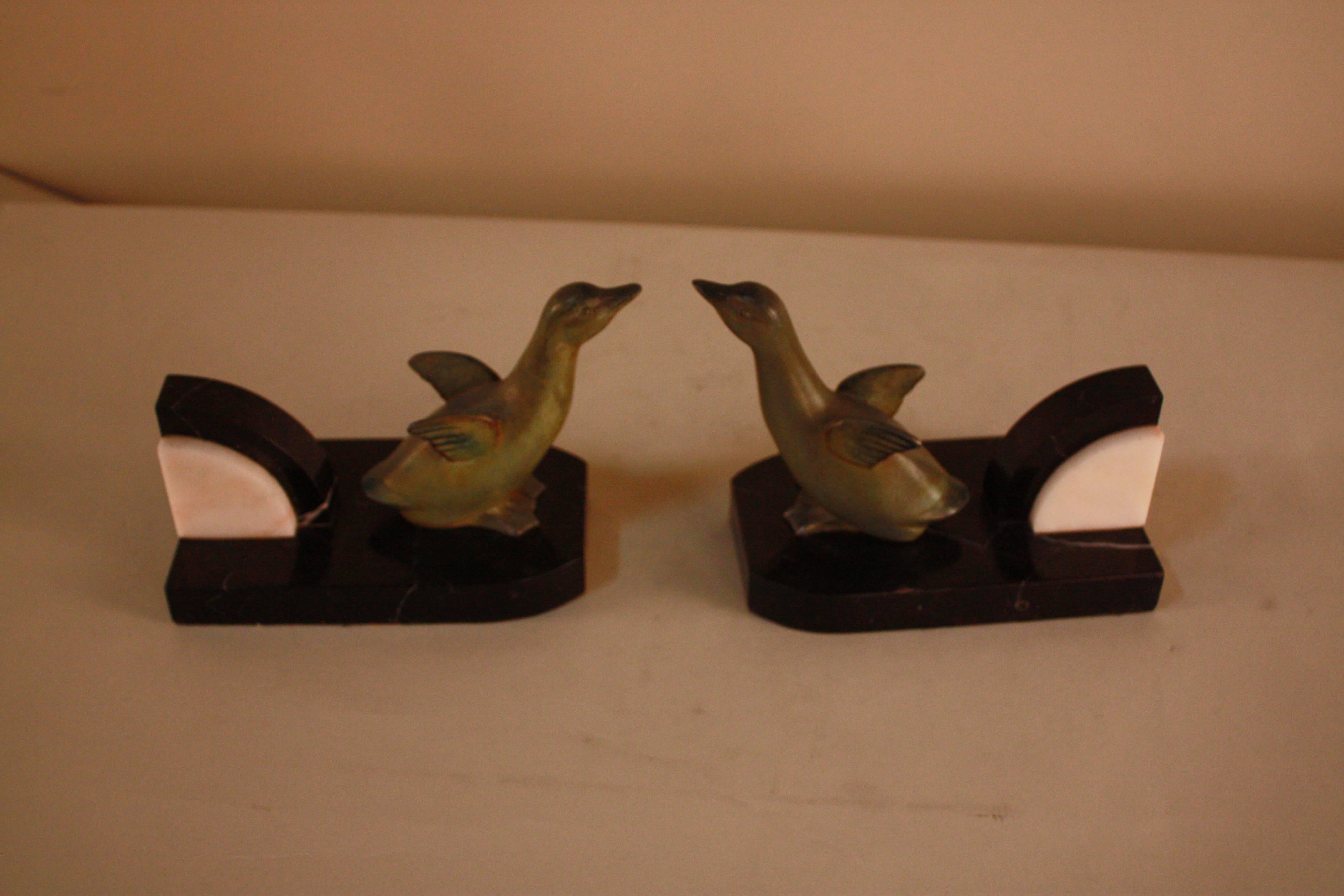 Pair of French Art Deco Duck Bookends In Good Condition In Fairfax, VA