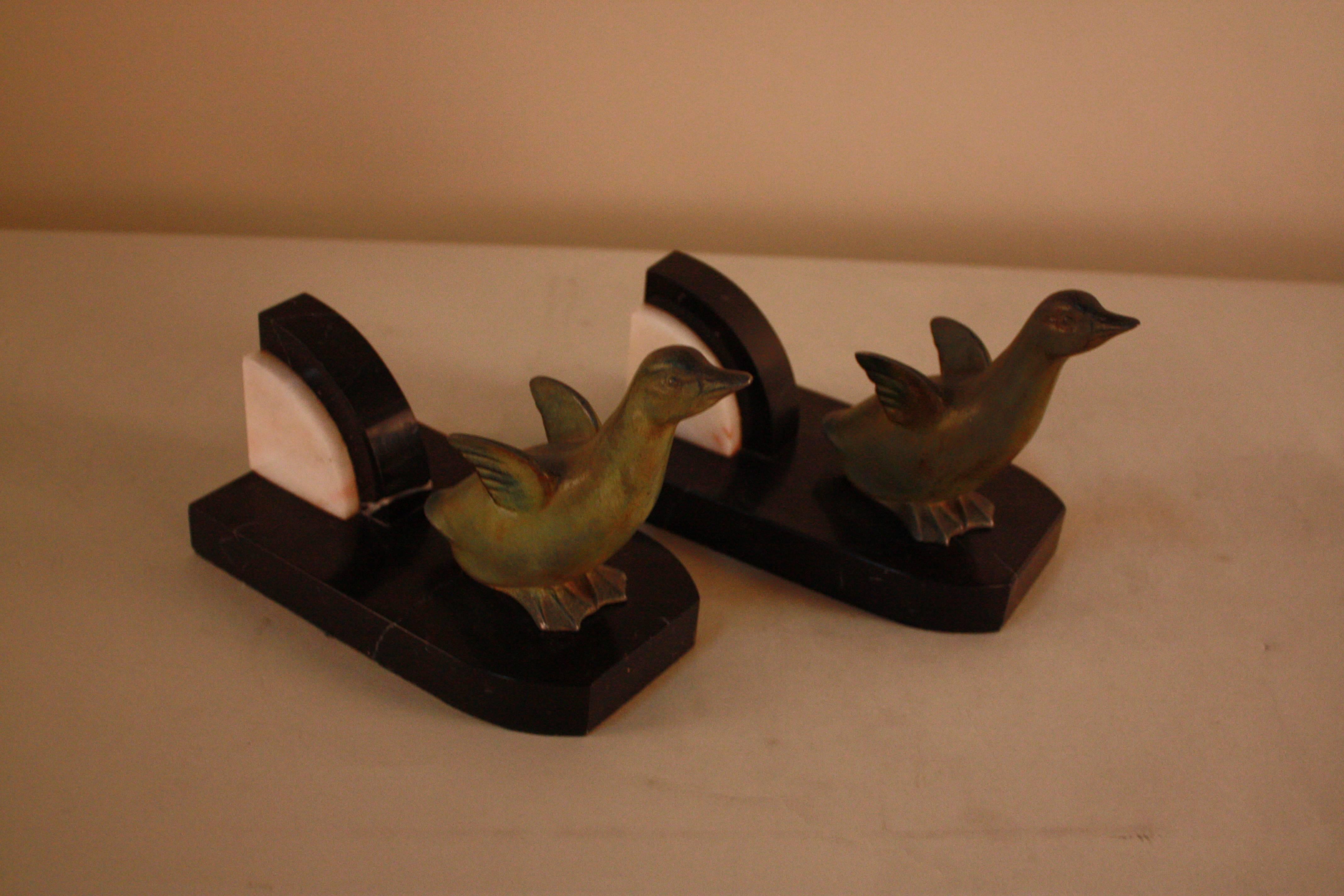 Spelter Pair of French Art Deco Duck Bookends