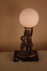 French 1930s Orb Sculpture Lamp Depicting Children Playing