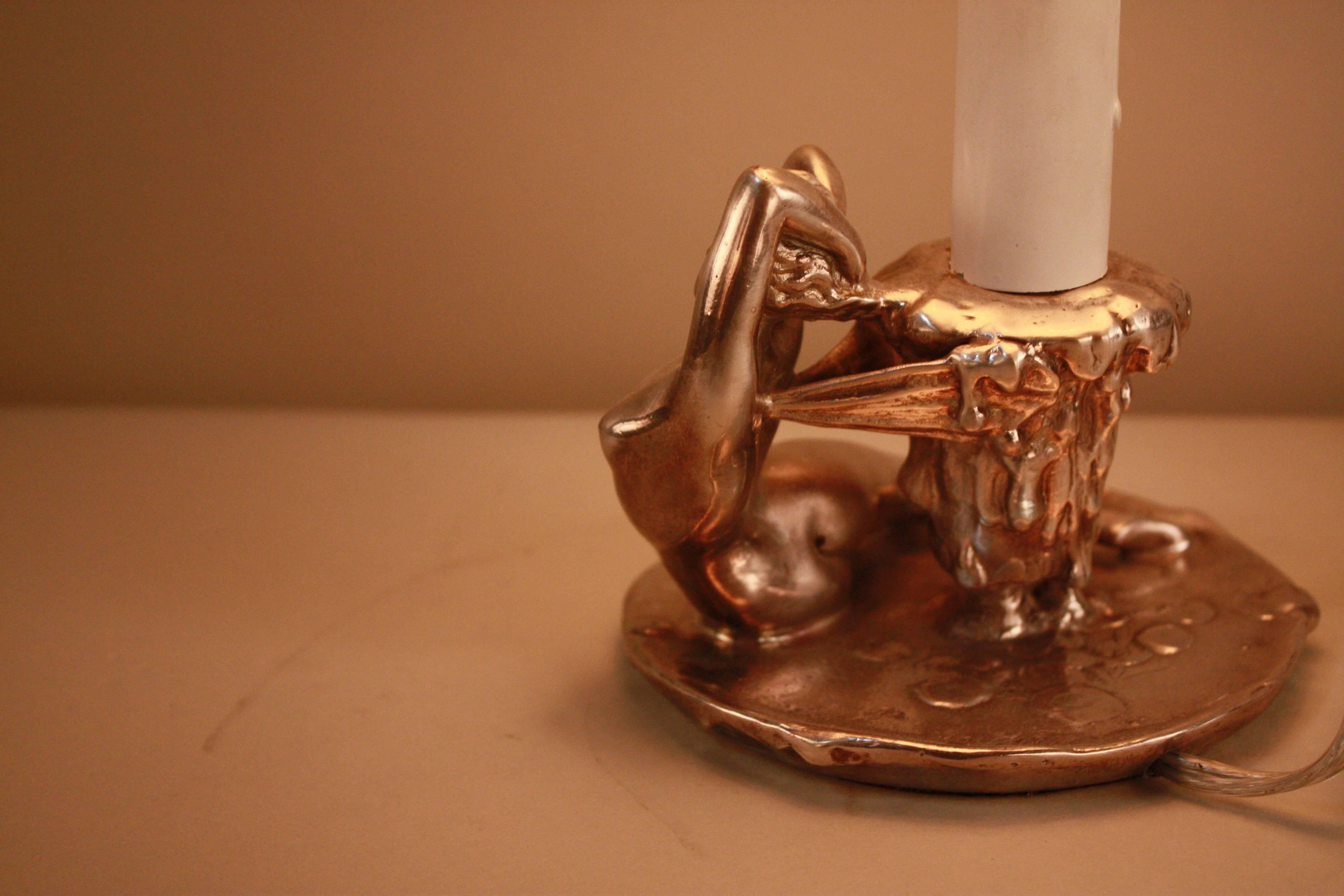 Art Nouveau Sclupture Candle Stick Table Lamp by Jules Jouant In Good Condition In Fairfax, VA