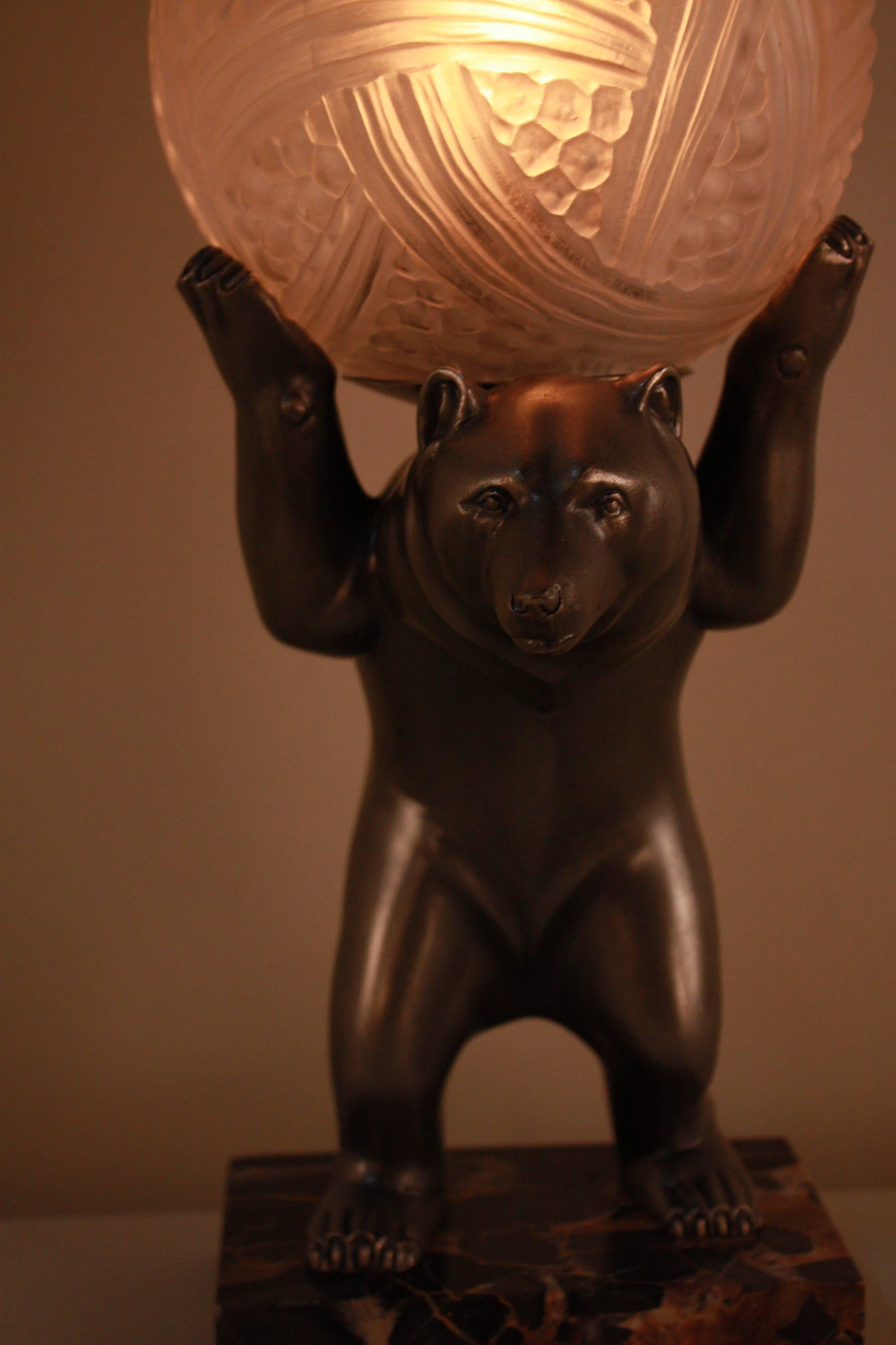 French Art Deco Bear Table Lamp by Hettier & Vincent In Good Condition In Fairfax, VA