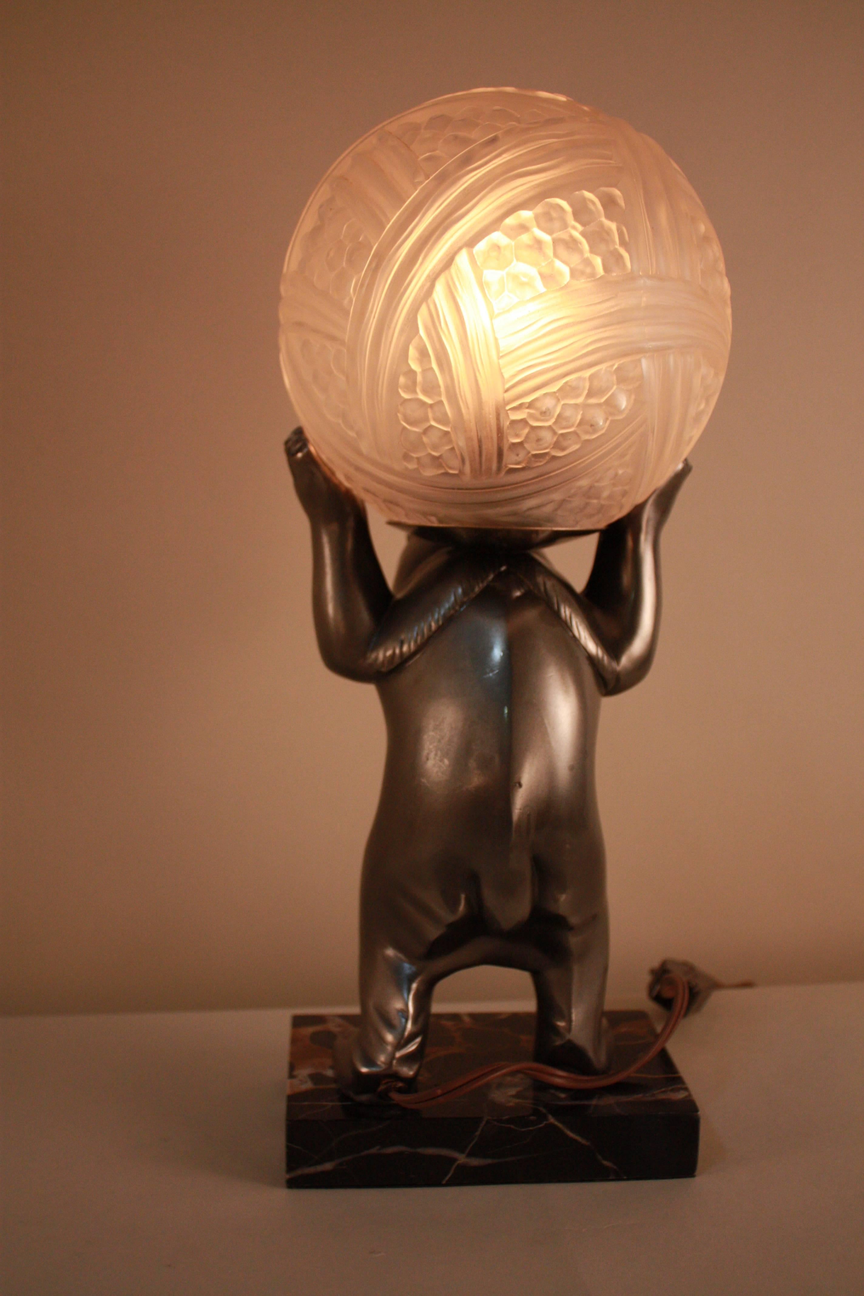 French Art Deco Bear Table Lamp by Hettier & Vincent 1